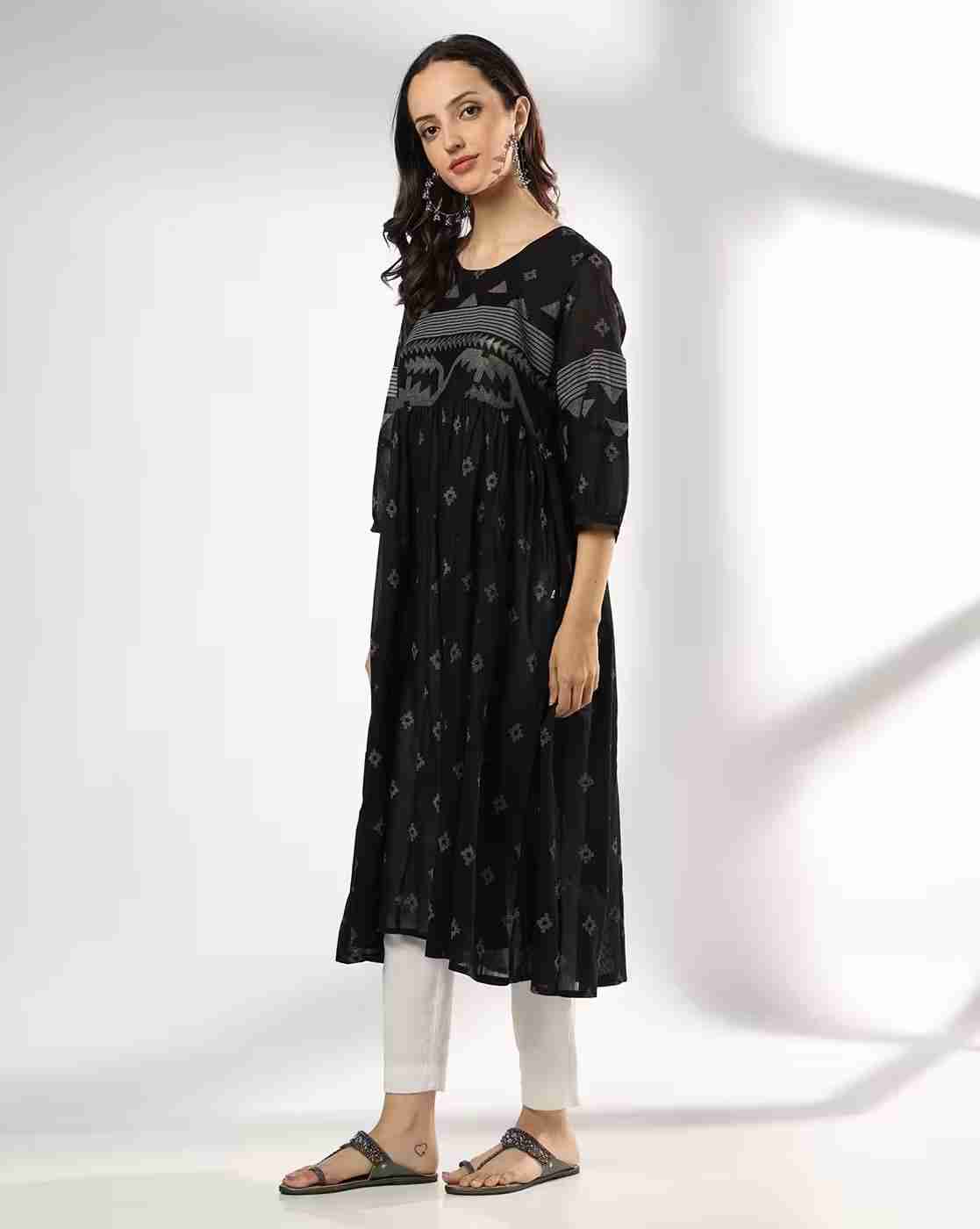 AVAASA MIX N' MATCH | Women Geometric Print Flared Kurta with Insert Pocket