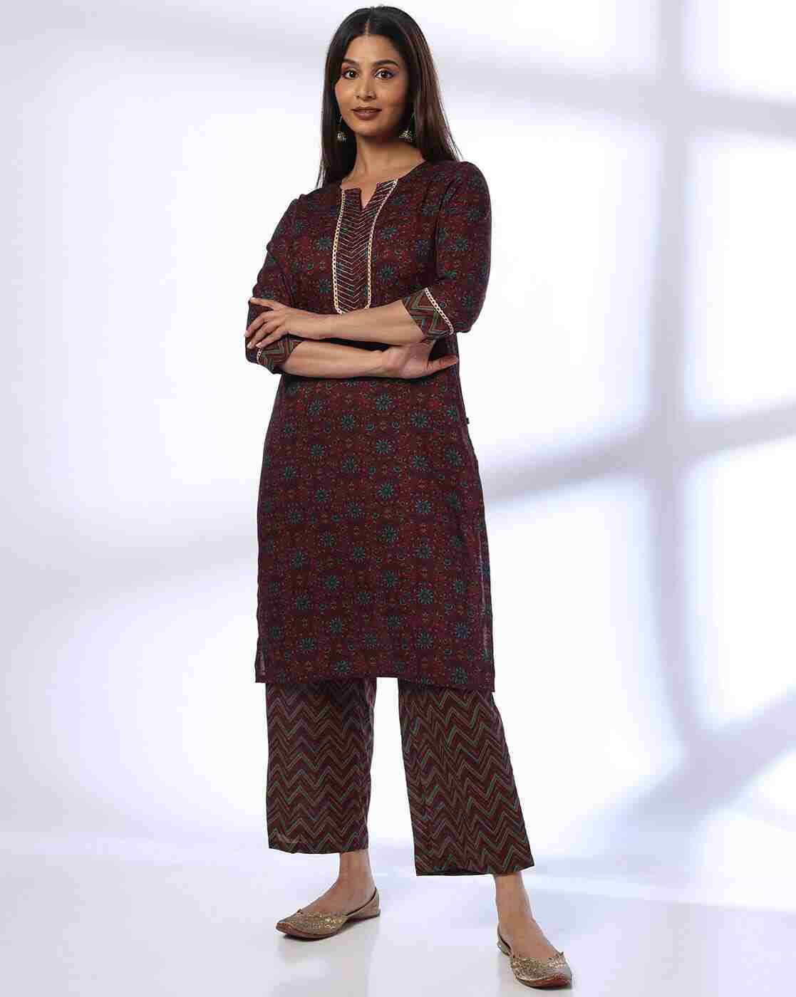 AVAASA MIX N' MATCH | Women Floral Print Straight Kurta with Palazzos Set|0