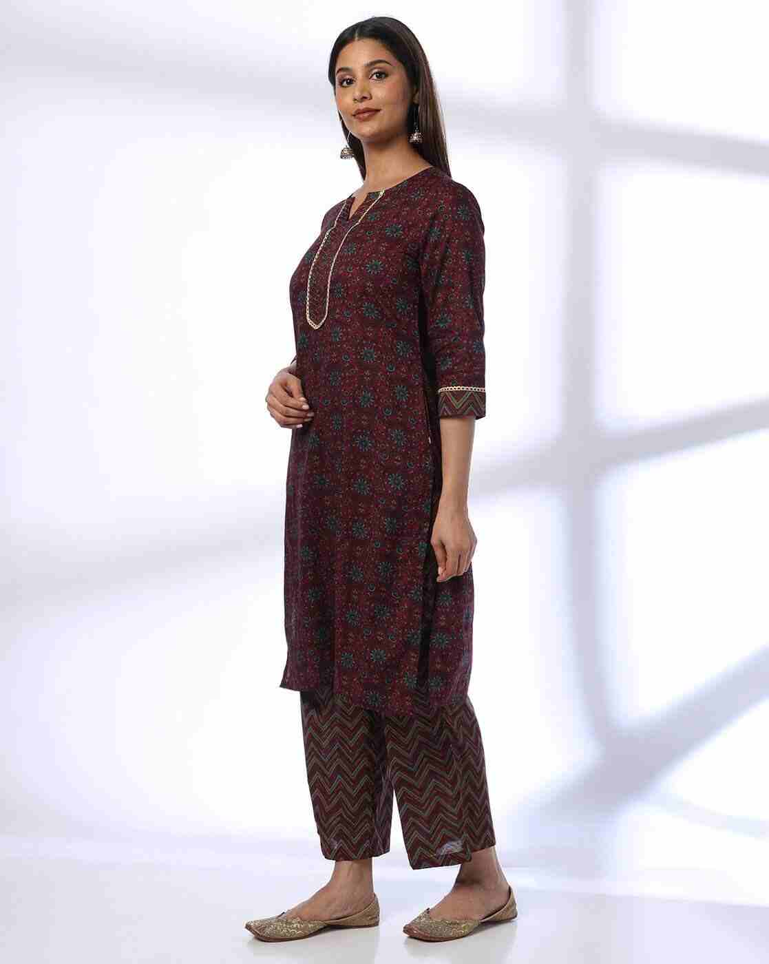 AVAASA MIX N' MATCH | Women Floral Print Straight Kurta with Palazzos Set|1
