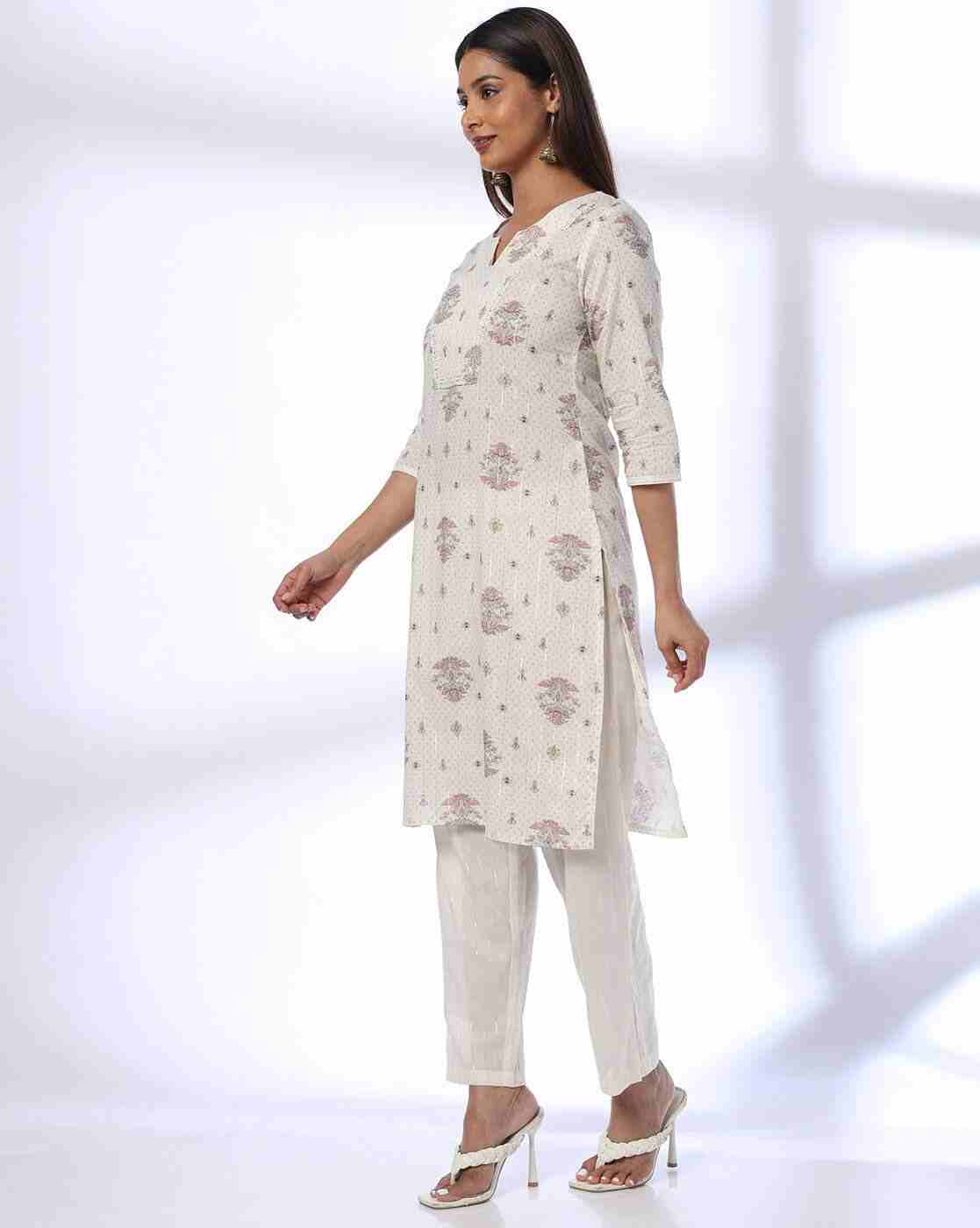 AVAASA MIX N' MATCH | Women Floral Print Straight Kurta with Pants Set|1
