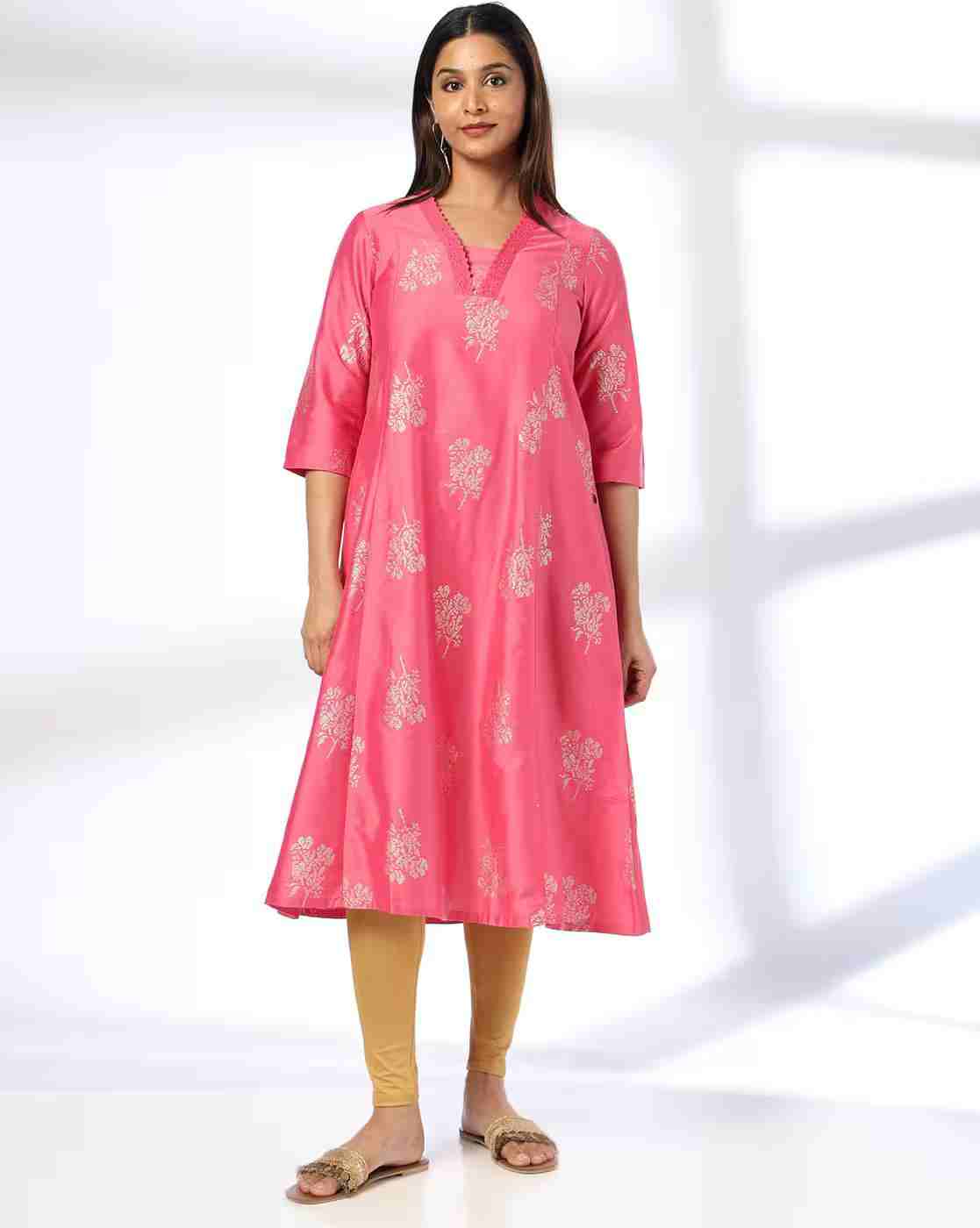 AVAASA MIX N' MATCH | Women Foil Print A-Line Kurta|0