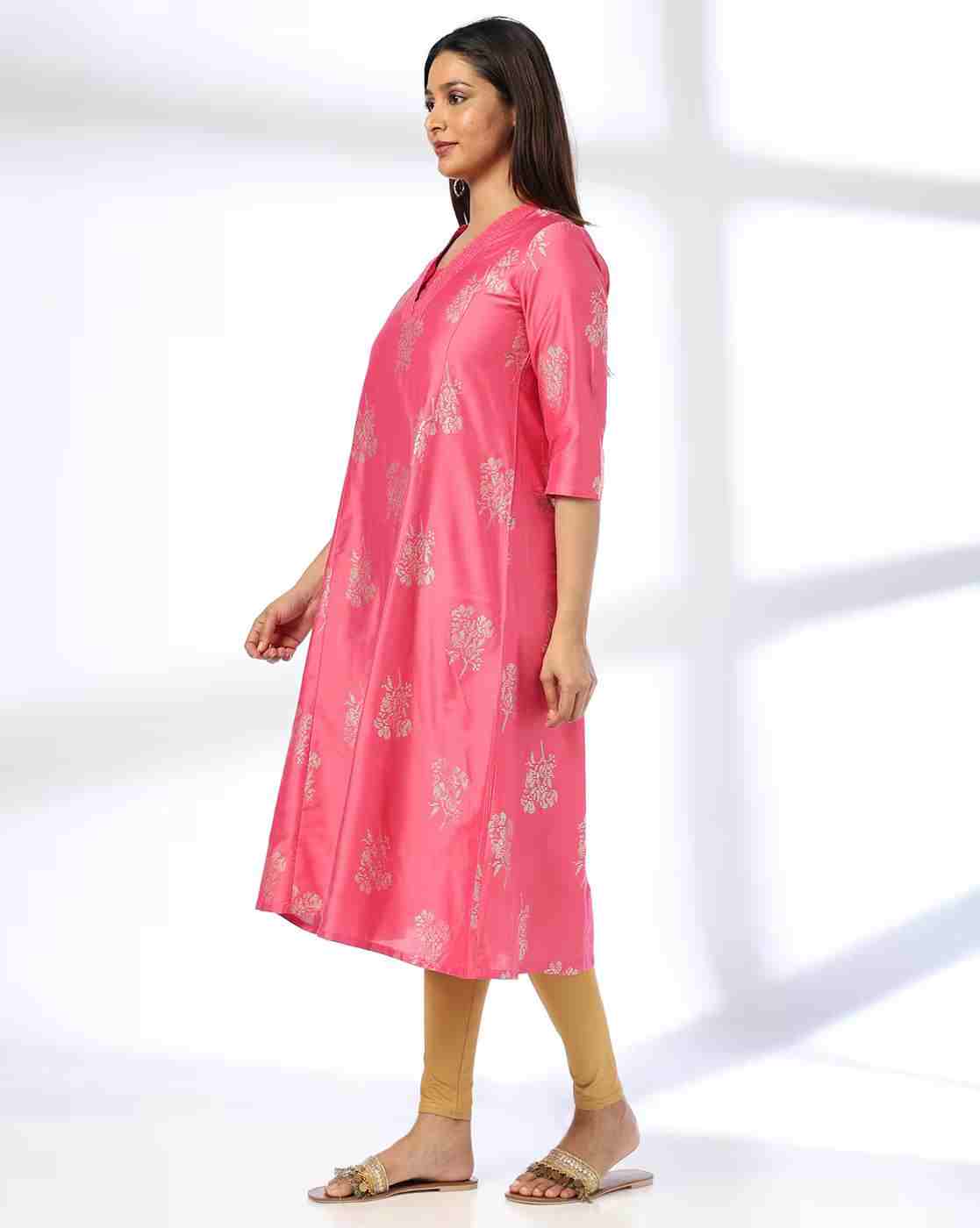AVAASA MIX N' MATCH | Women Foil Print A-Line Kurta|1