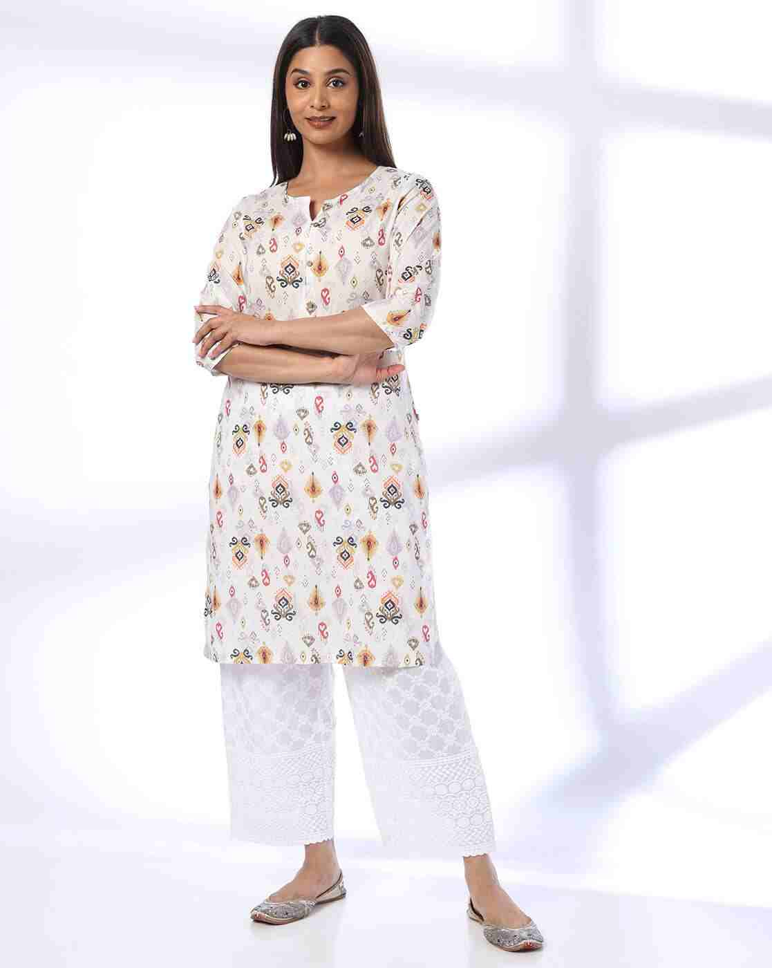 AVAASA MIX N' MATCH | Women Ikat Print Round-Neck Straight Kurta|0