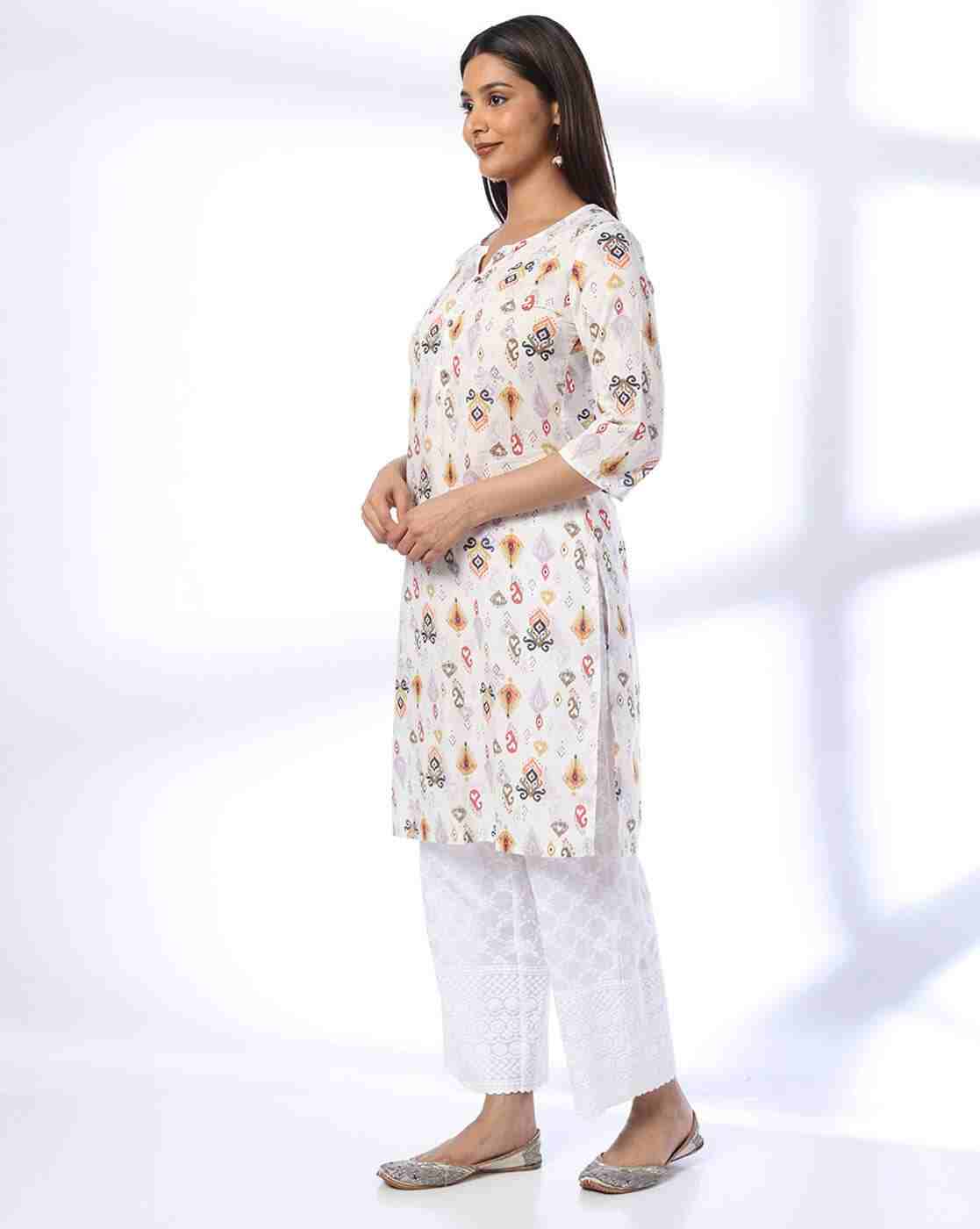 AVAASA MIX N' MATCH | Women Ikat Print Round-Neck Straight Kurta|1