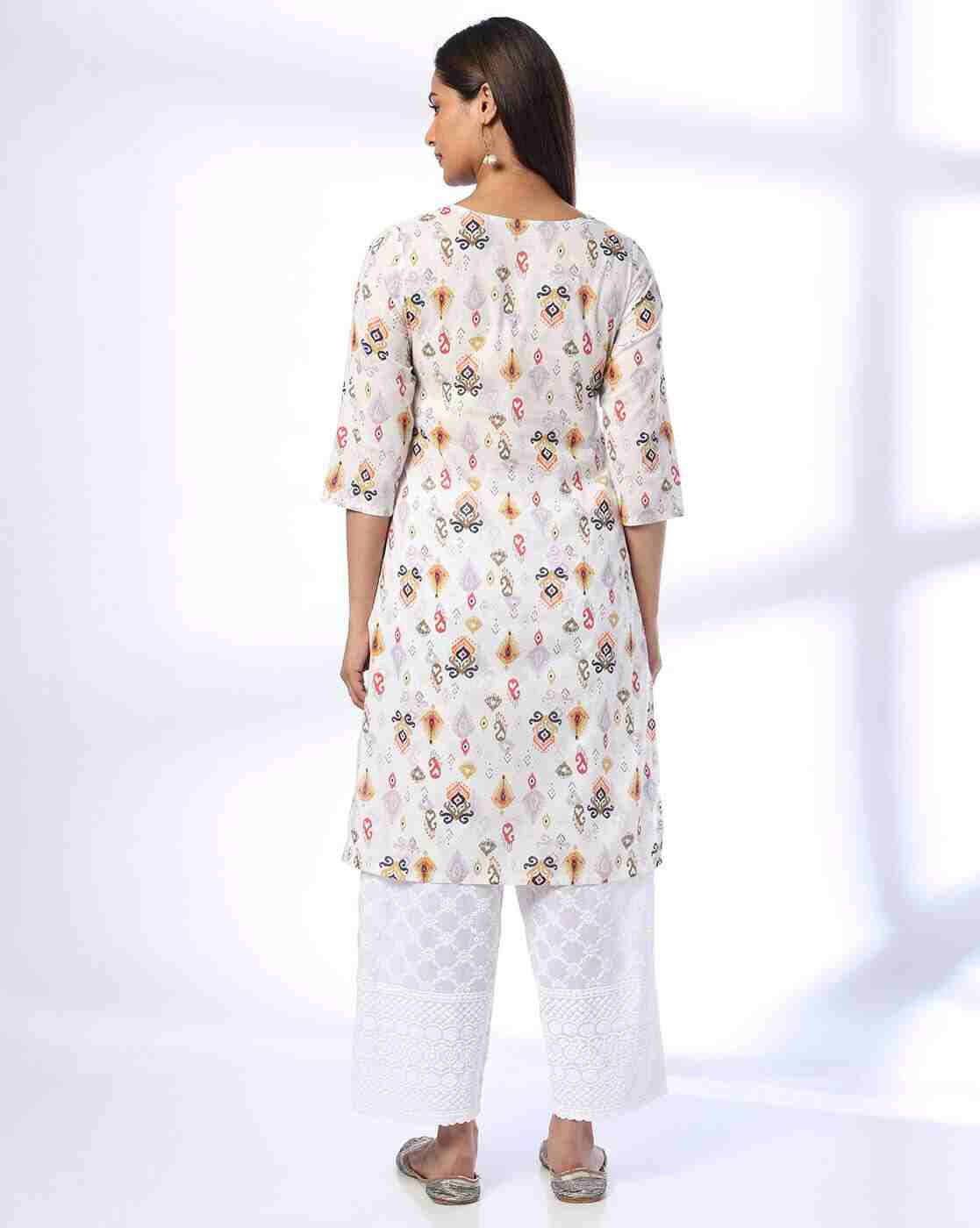 AVAASA MIX N' MATCH | Women Ikat Print Round-Neck Straight Kurta|2