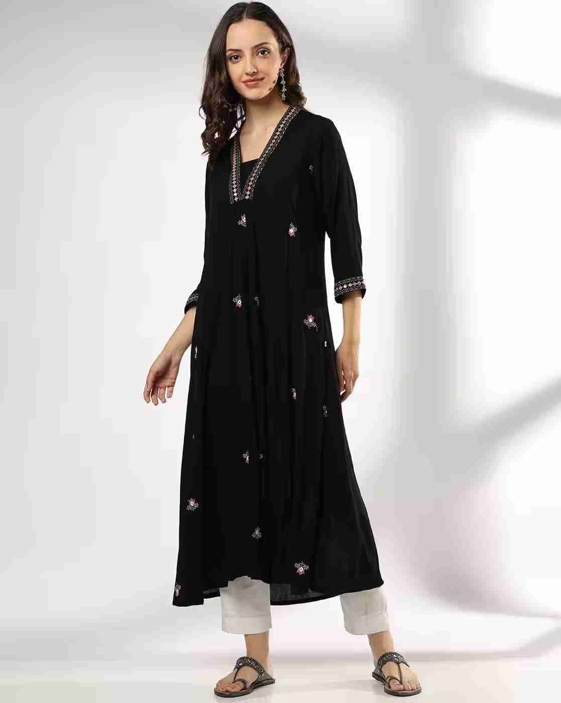 AVAASA MIX N' MATCH | Women Embroidered Flared Kurta|0