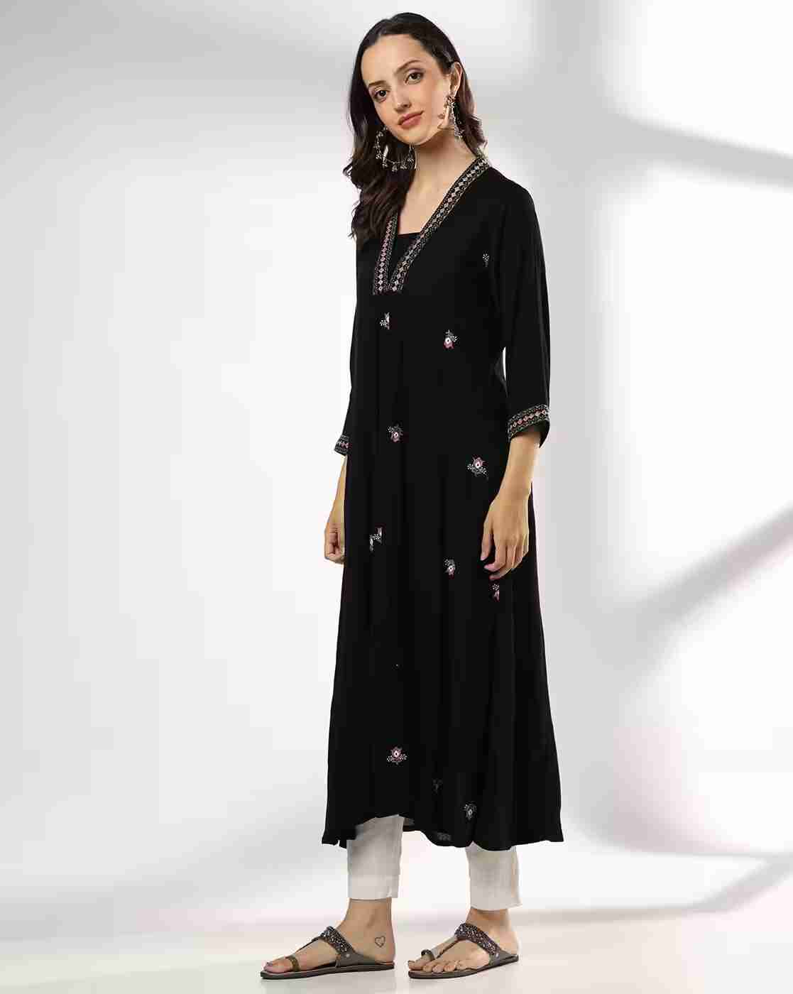 AVAASA MIX N' MATCH | Women Embroidered Flared Kurta|1