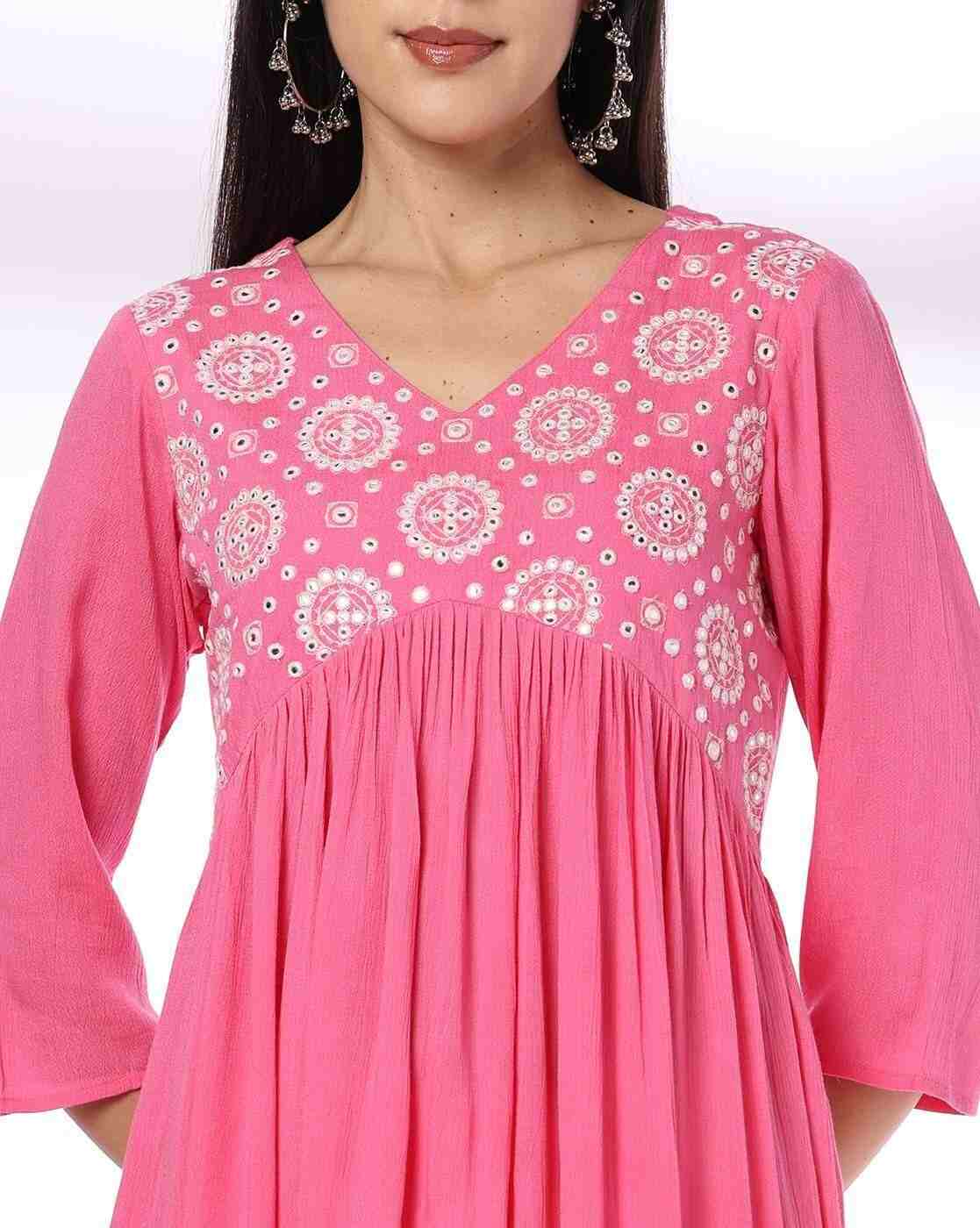 AVAASA MIX N' MATCH | Women A-Line Kurta with Embroidered Yoke|3