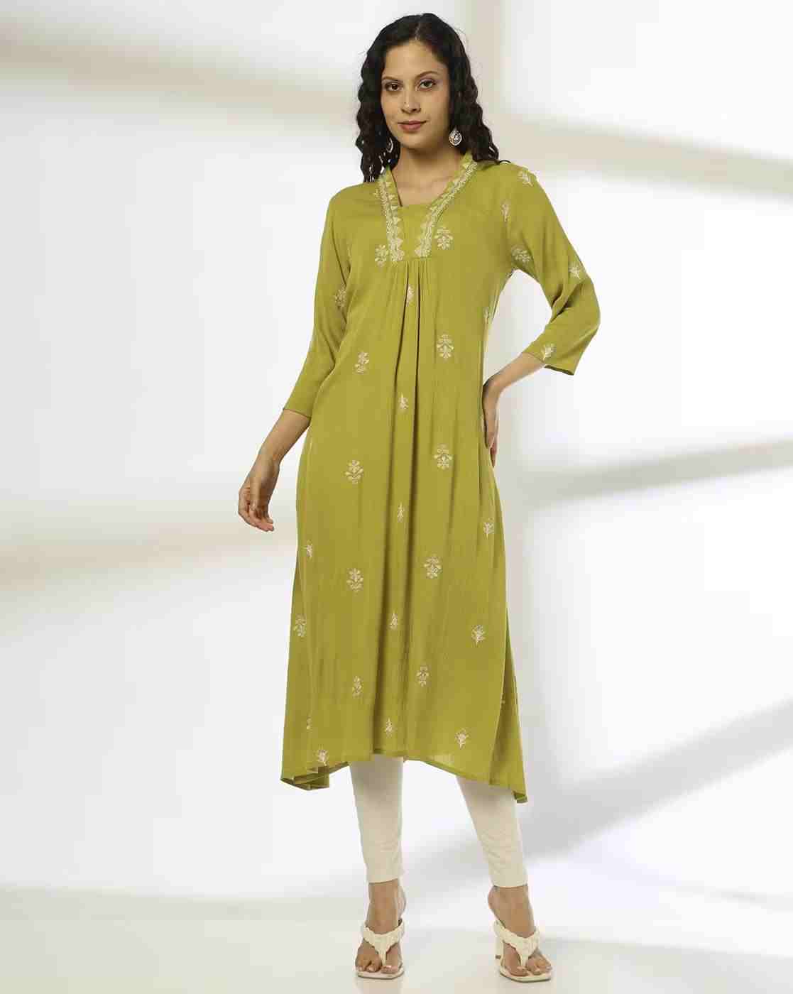 Women Embroidered Flared Kurta with Insert Pocket