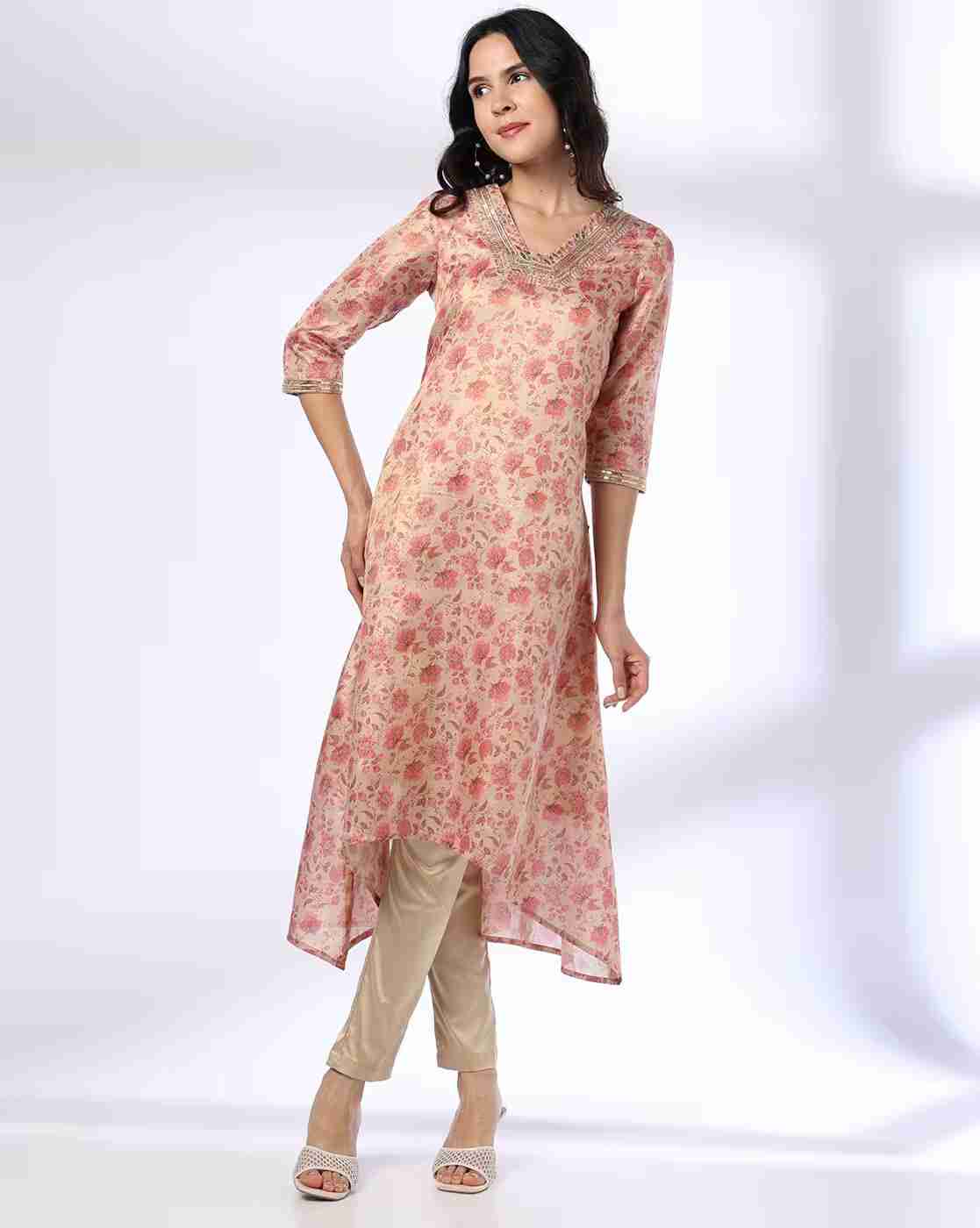AVAASA MIX N' MATCH | Women Floral Print A-Line Kurta|0