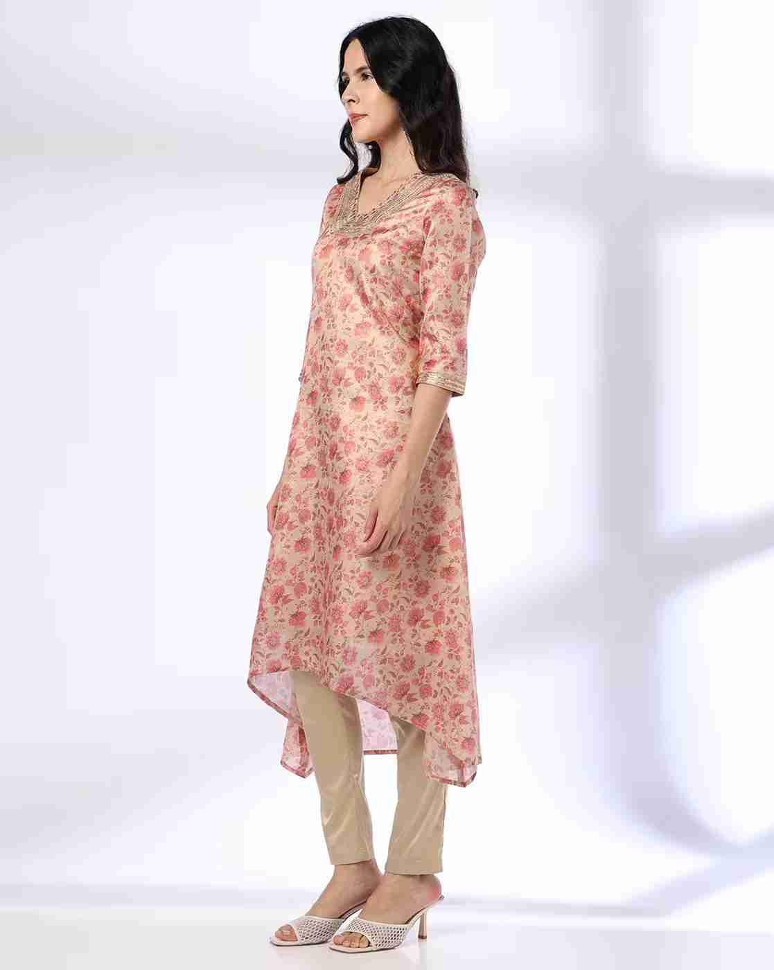 AVAASA MIX N' MATCH | Women Floral Print A-Line Kurta|1