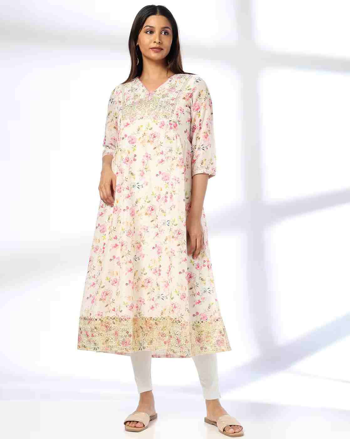 AVAASA MIX N' MATCH | Women Floral Print A-Line Kurta|0