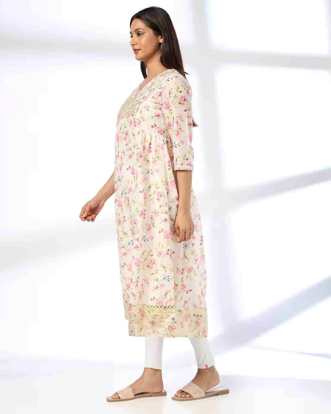 AVAASA MIX N' MATCH | Women Floral Print A-Line Kurta|1
