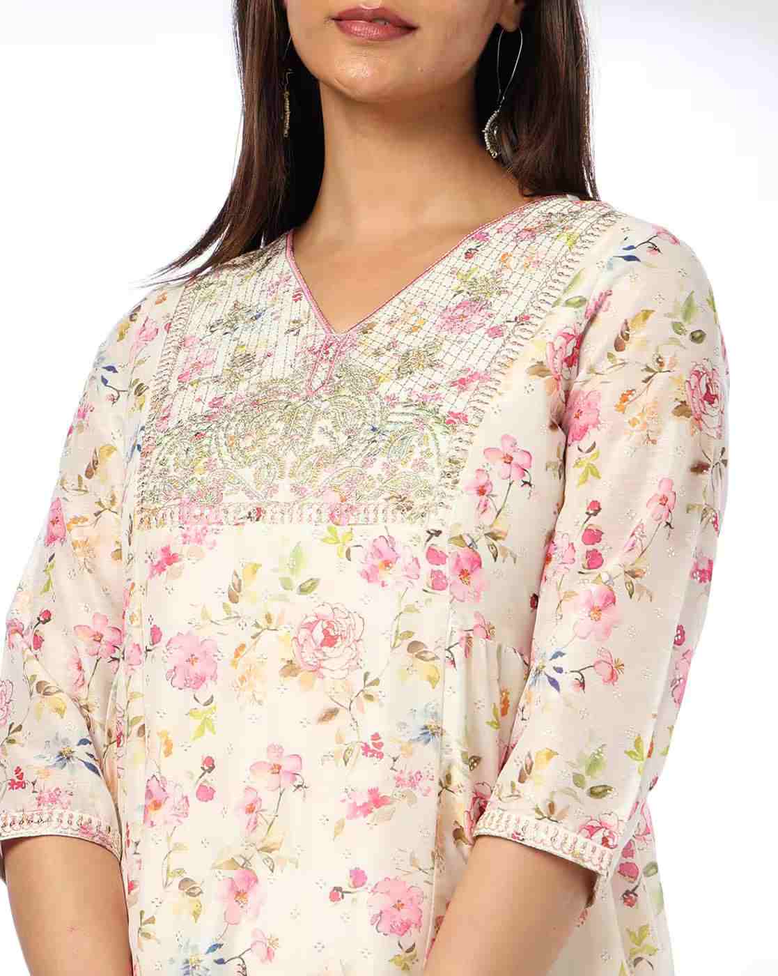 AVAASA MIX N' MATCH | Women Floral Print A-Line Kurta|3