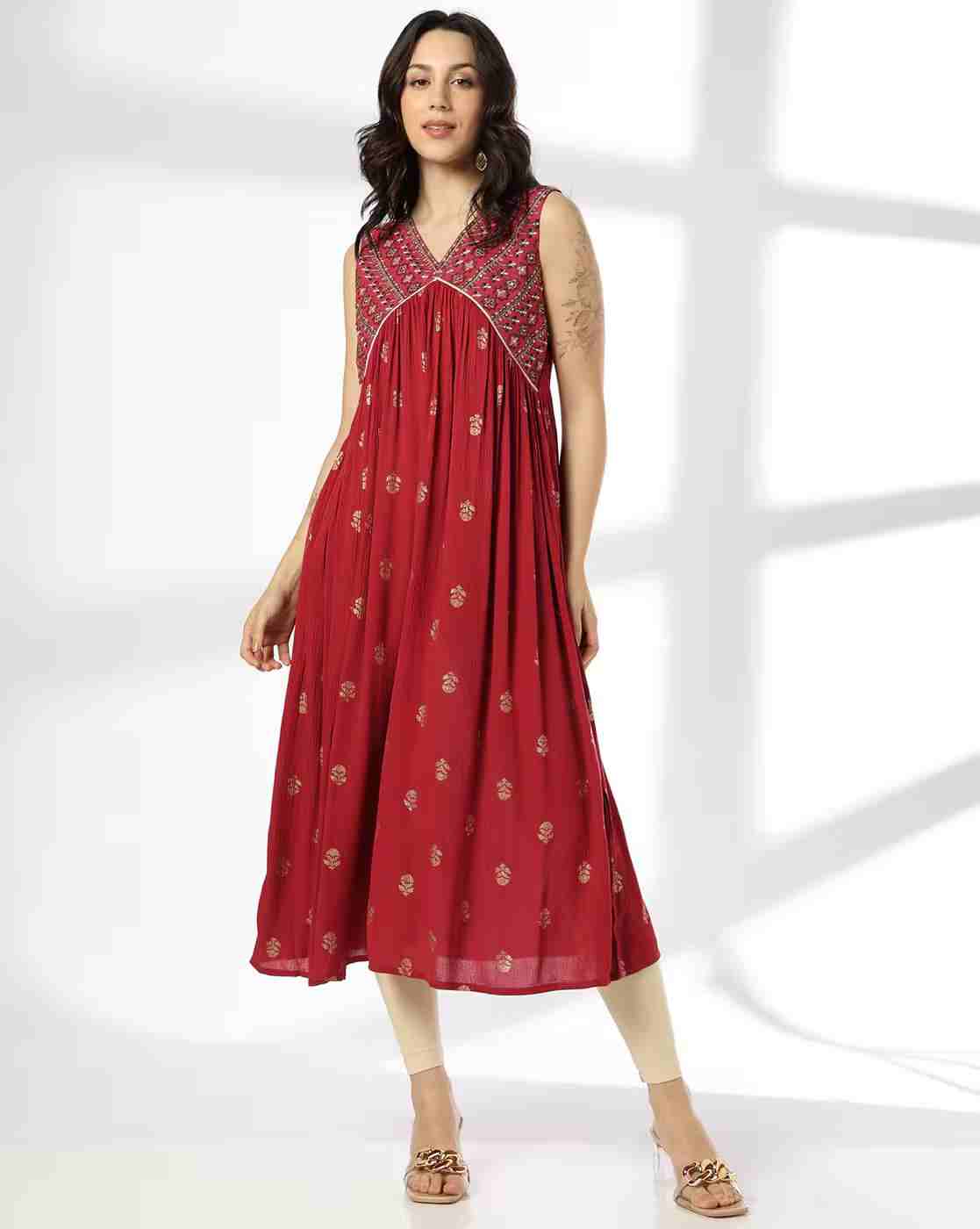 Women Floral Print Flared Kurta