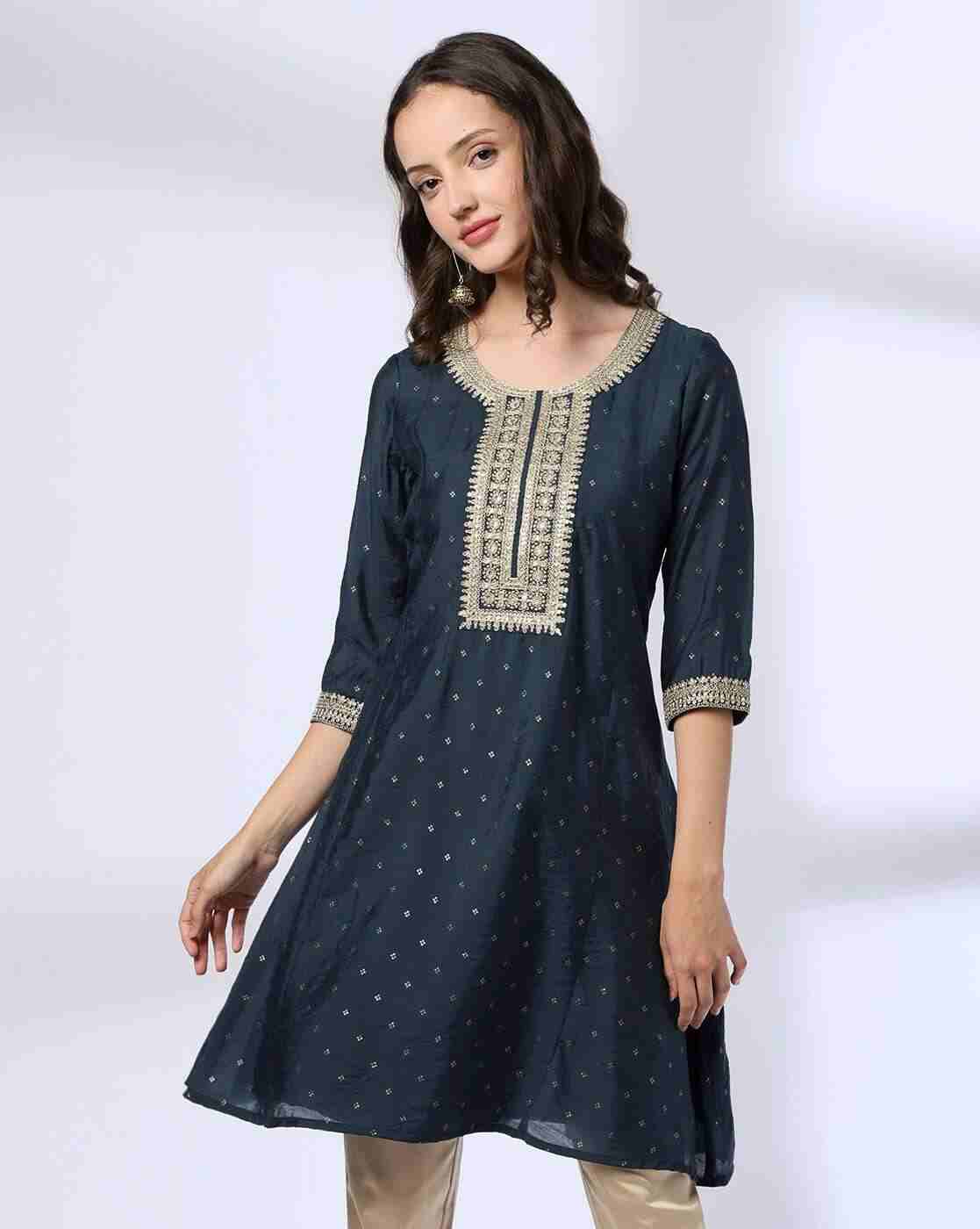 AVAASA MIX N' MATCH | Women Embellished Round-Neck A-Line Kurta|0
