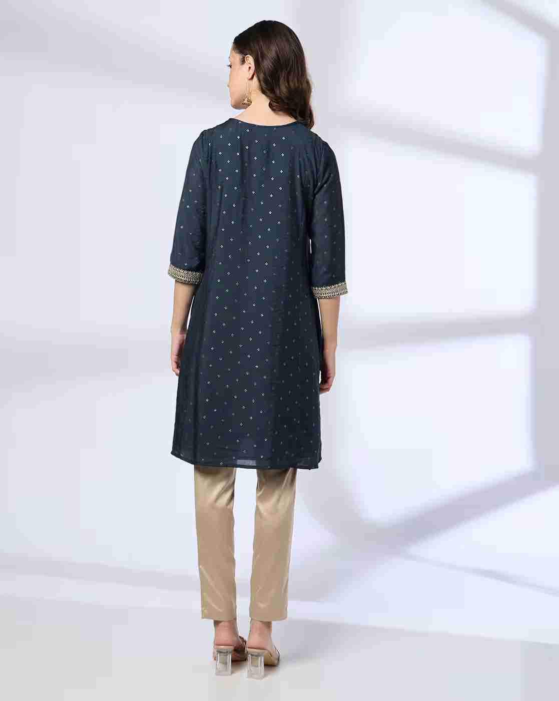 AVAASA MIX N' MATCH | Women Embellished Round-Neck A-Line Kurta|2