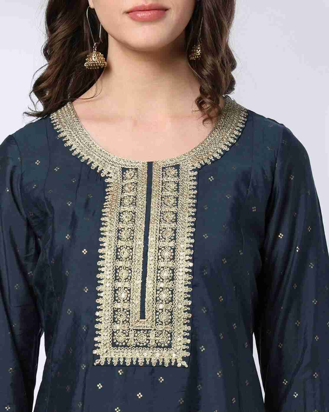 AVAASA MIX N' MATCH | Women Embellished Round-Neck A-Line Kurta|3