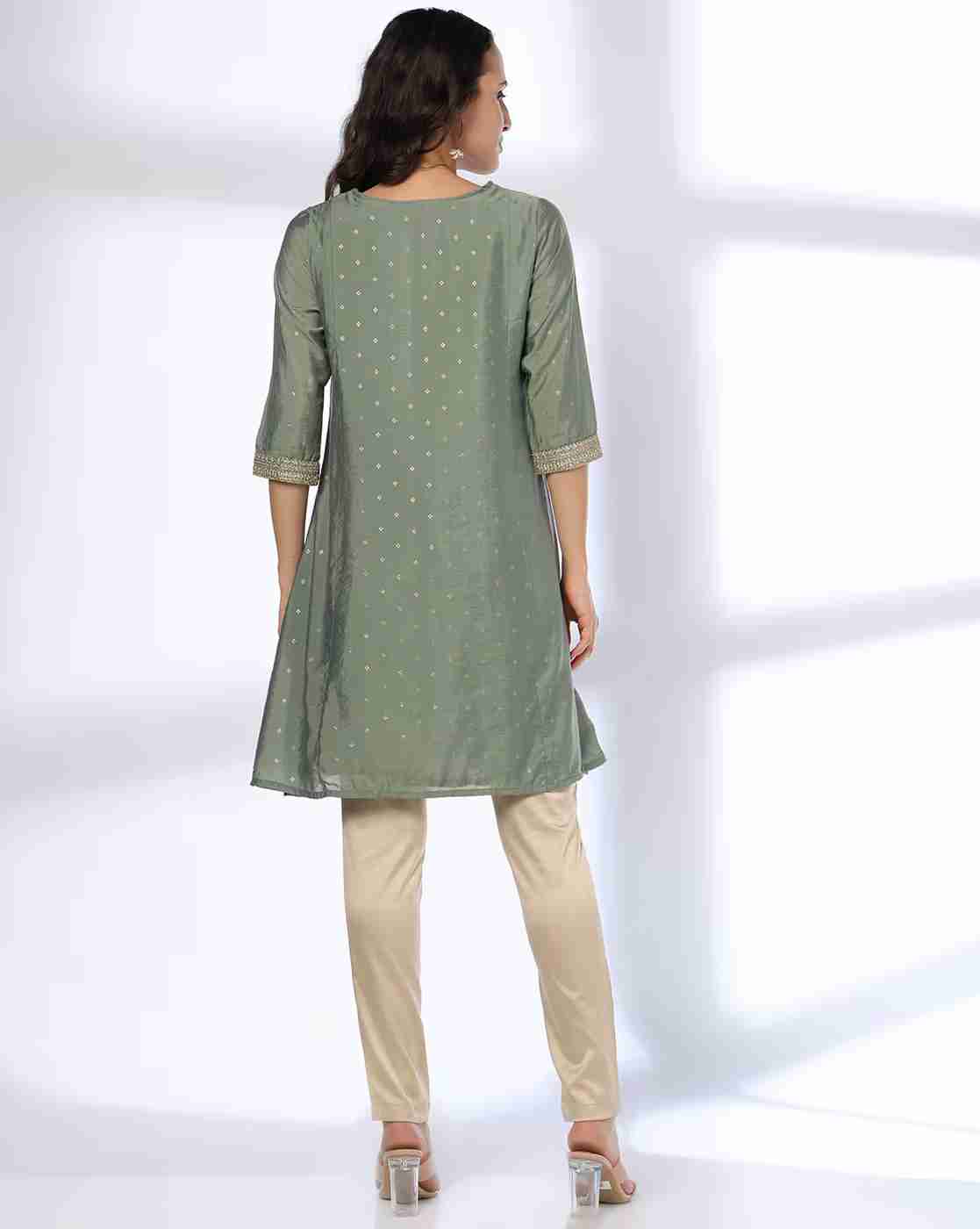 AVAASA MIX N' MATCH | Women Embellished Round-Neck A-Line Kurta|2