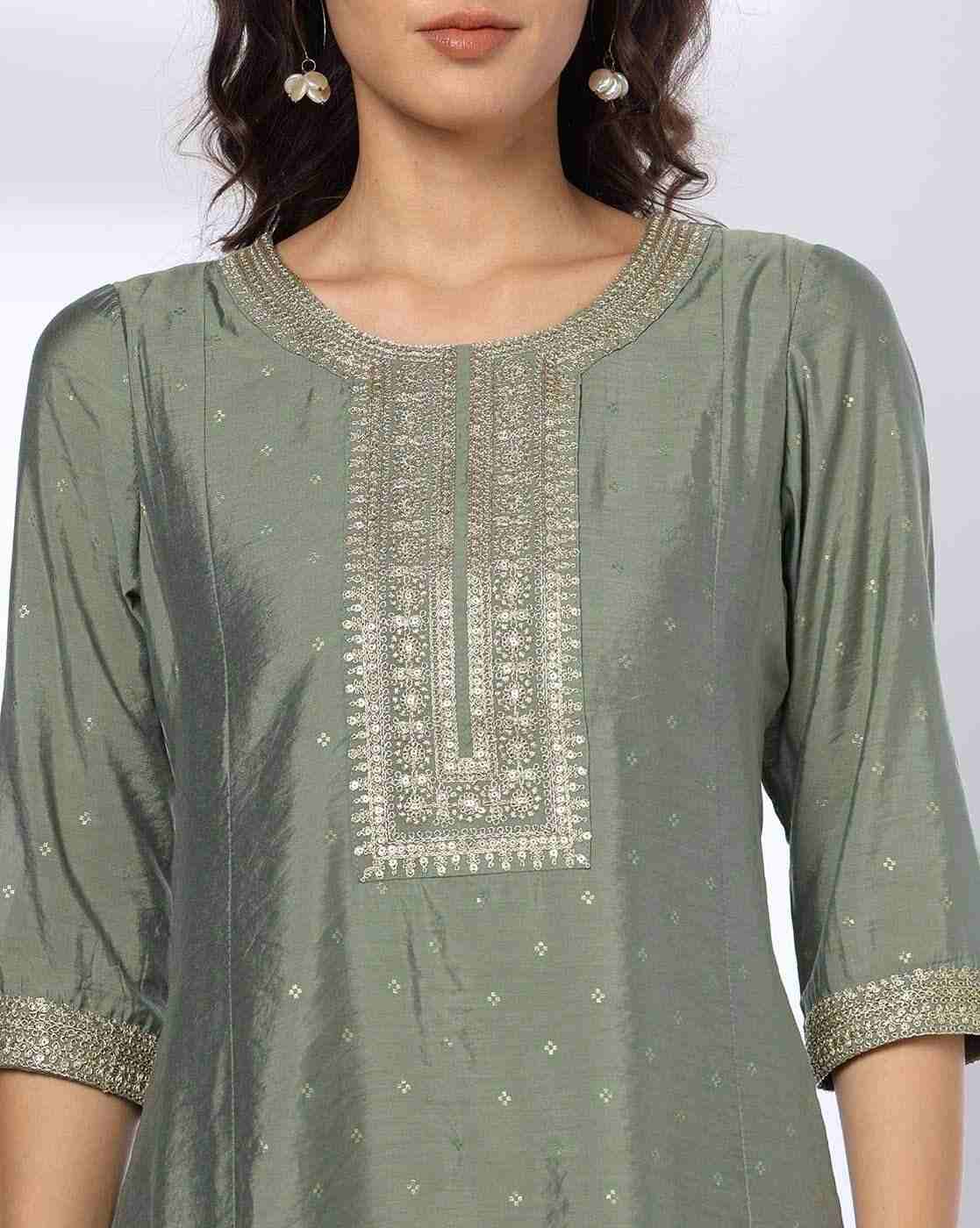 AVAASA MIX N' MATCH | Women Embellished Round-Neck A-Line Kurta|3