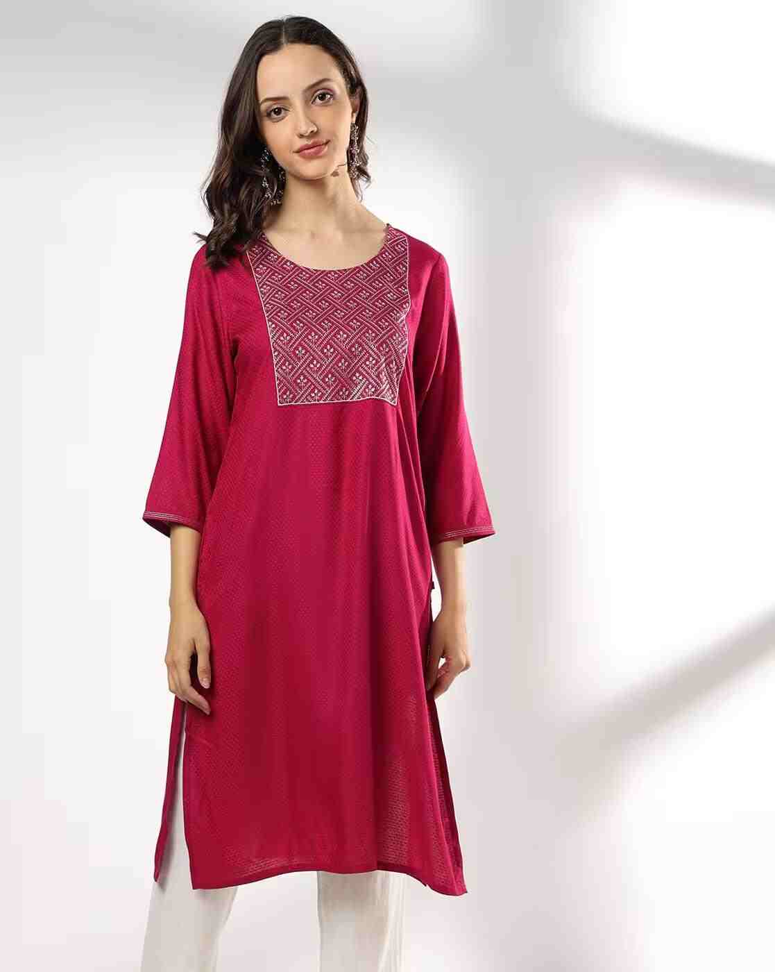 AVAASA MIX N' MATCH | Women Embroidered Straight Kurta|0