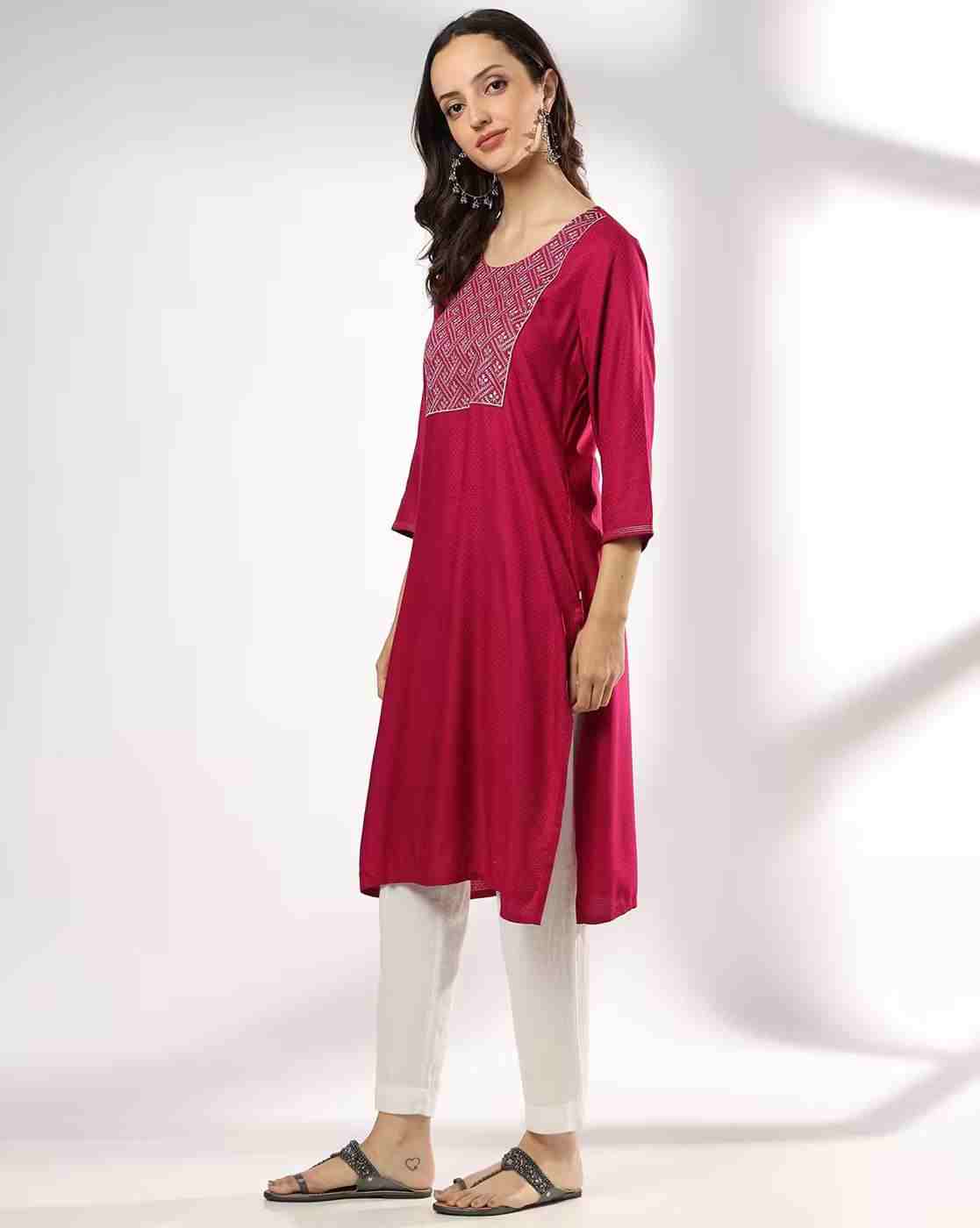AVAASA MIX N' MATCH | Women Embroidered Straight Kurta|1