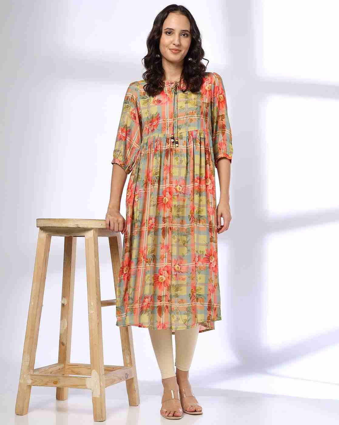 AVAASA MIX N' MATCH | Women Floral Print Flared Kurta|0