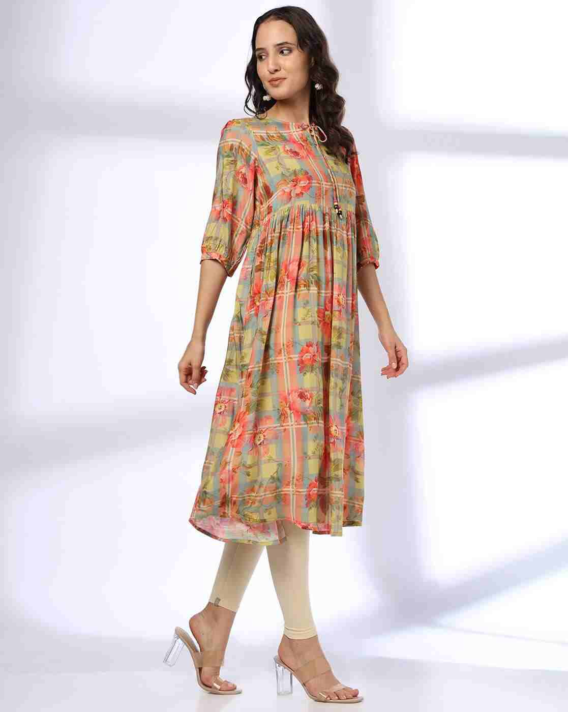AVAASA MIX N' MATCH | Women Floral Print Flared Kurta|1