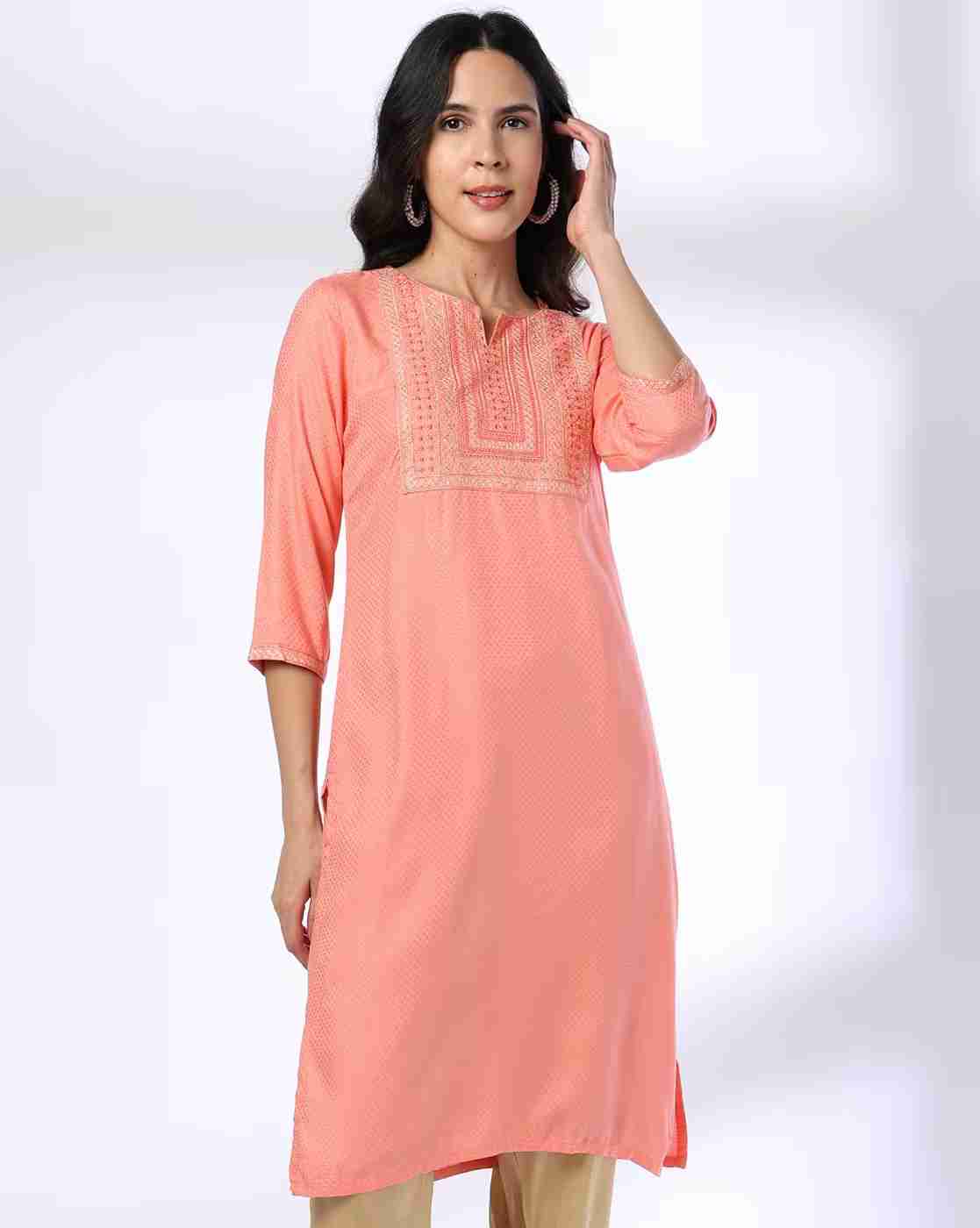 AVAASA MIX N' MATCH | Women Embroidered Straight Kurta with Palazzos|0