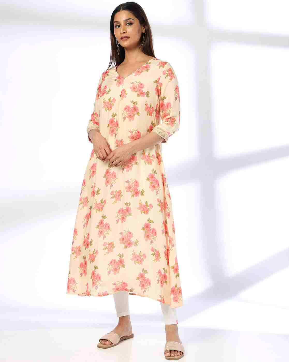 AVAASA MIX N' MATCH | Women Floral Print A-Line Kurta|0