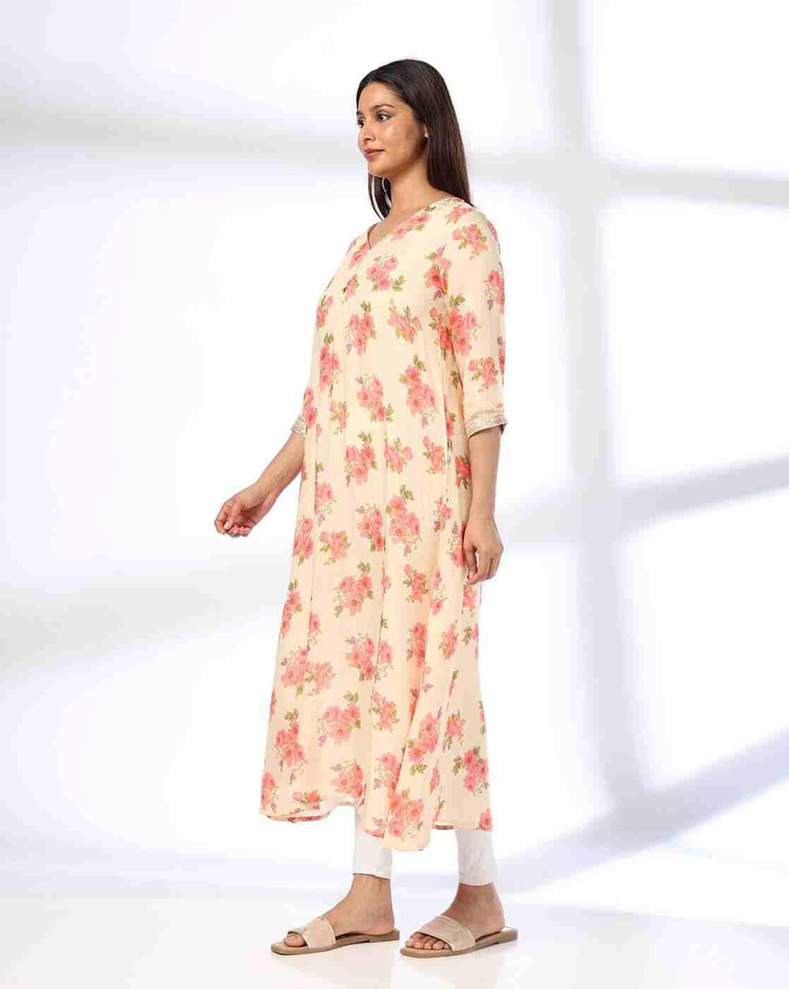 AVAASA MIX N' MATCH | Women Floral Print A-Line Kurta|1