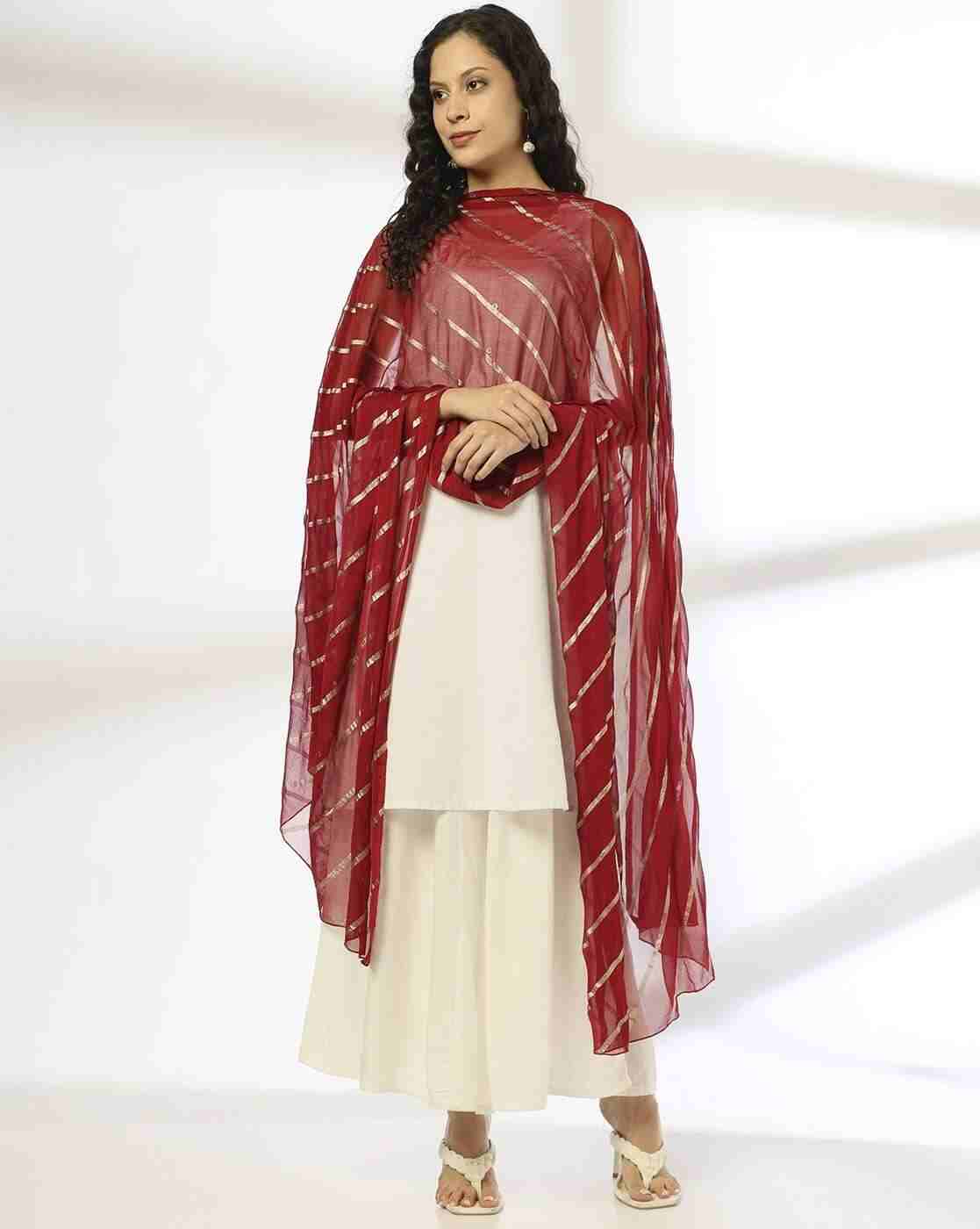 AVAASA MIX N' MATCH | Women Striped Chiffon Dupatta|0