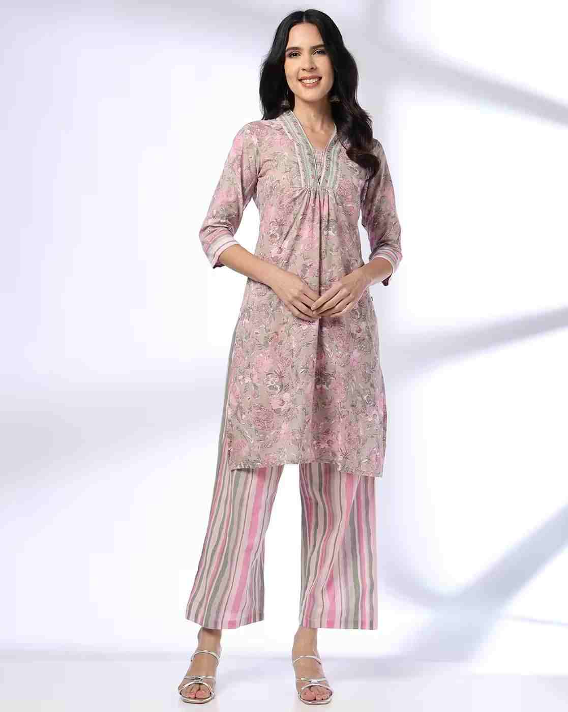 Women Floral Print Straight Kurta & Palazzos Set