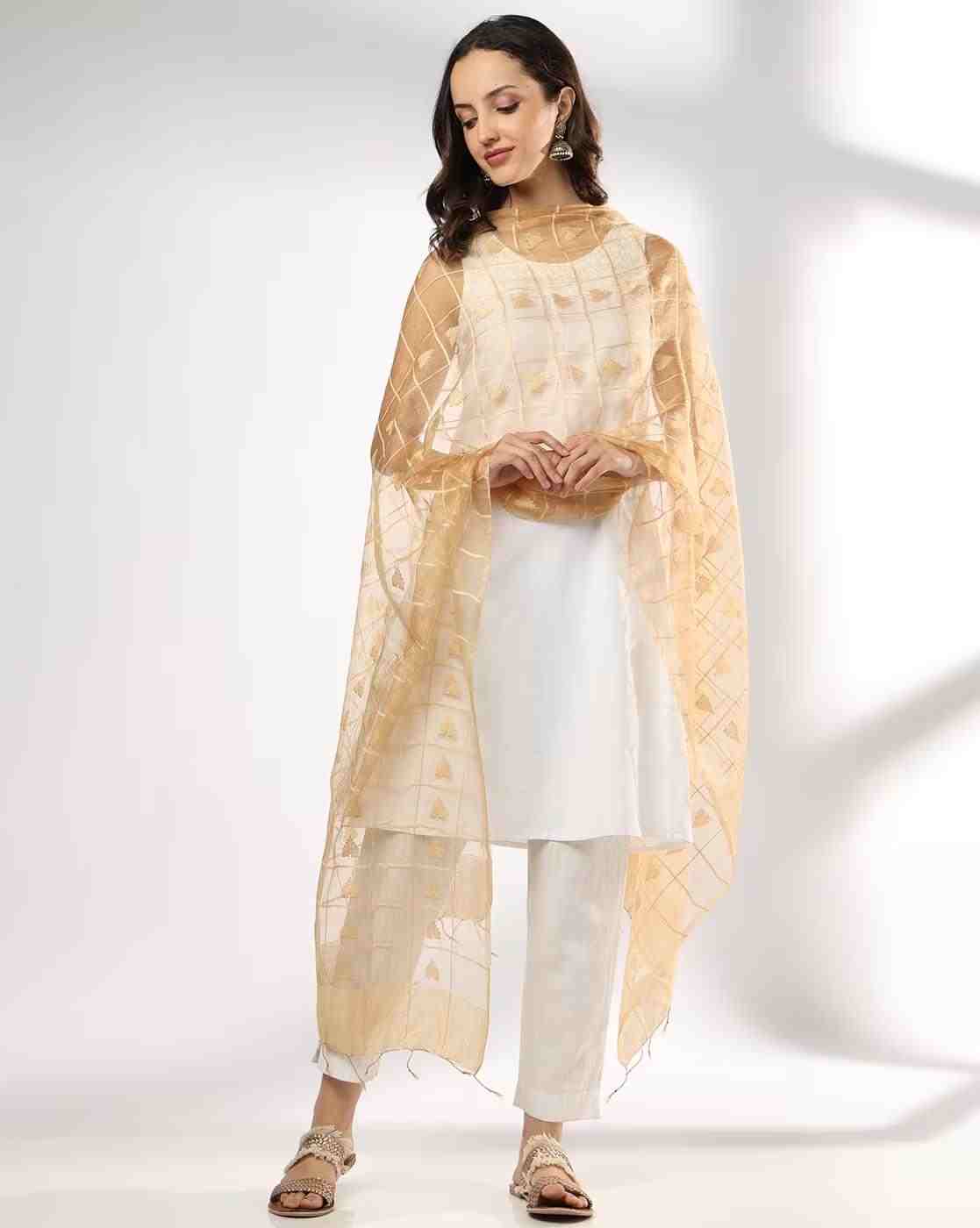 Women Woven Dupatta with Tassels