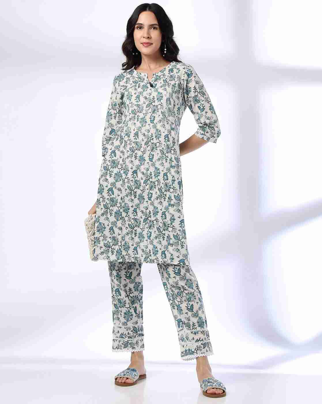AVAASA MIX N' MATCH | Women Floral Print Straight Kurta with Palazzos|0