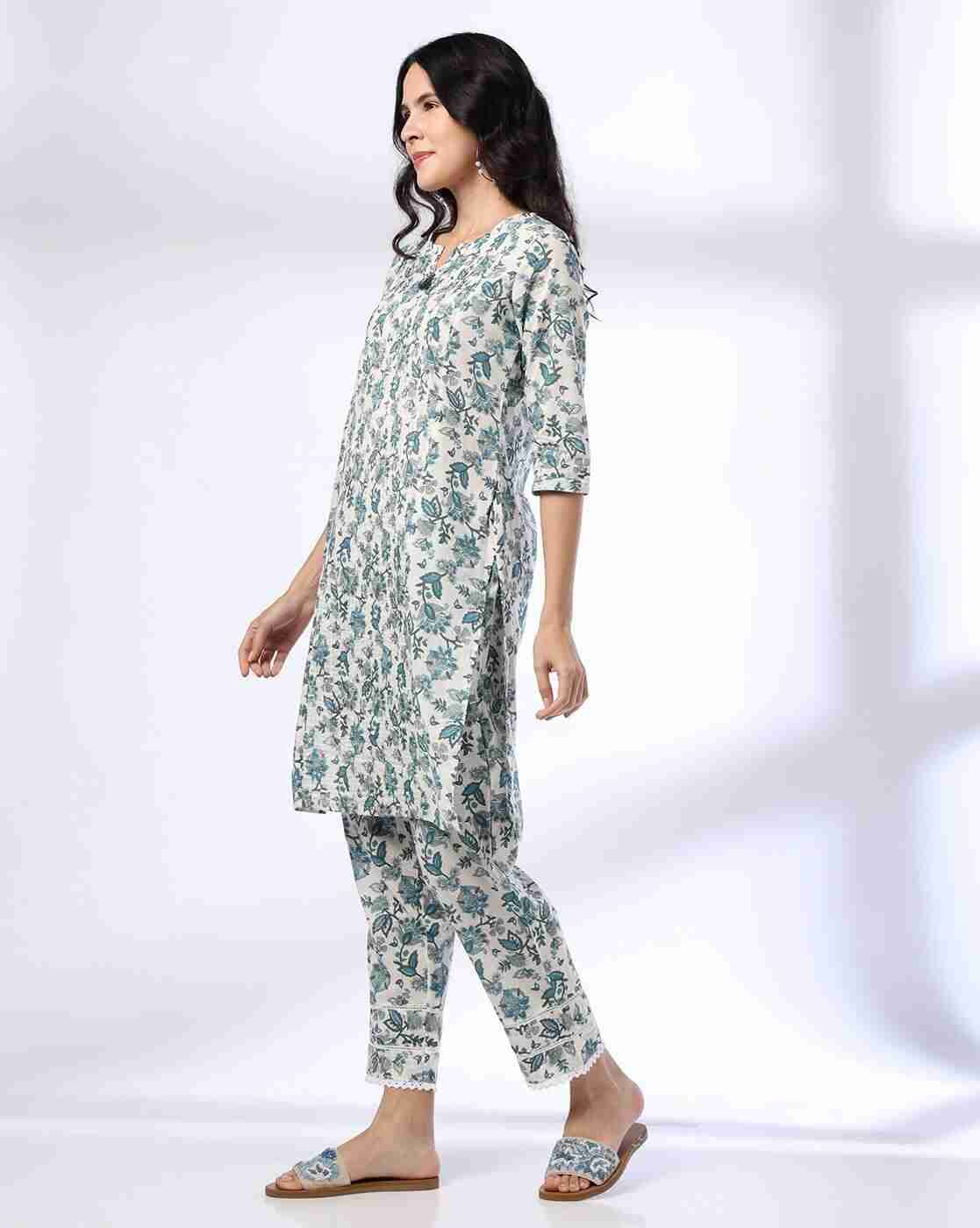 AVAASA MIX N' MATCH | Women Floral Print Straight Kurta with Palazzos|1