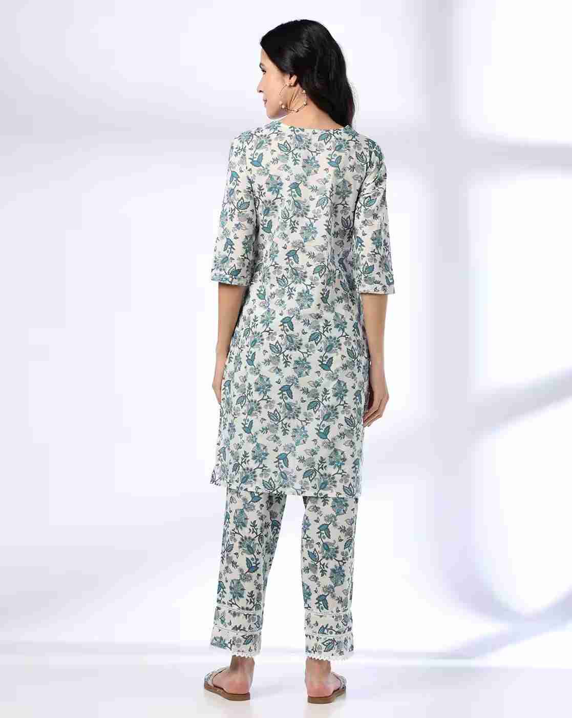 AVAASA MIX N' MATCH | Women Floral Print Straight Kurta with Palazzos|2