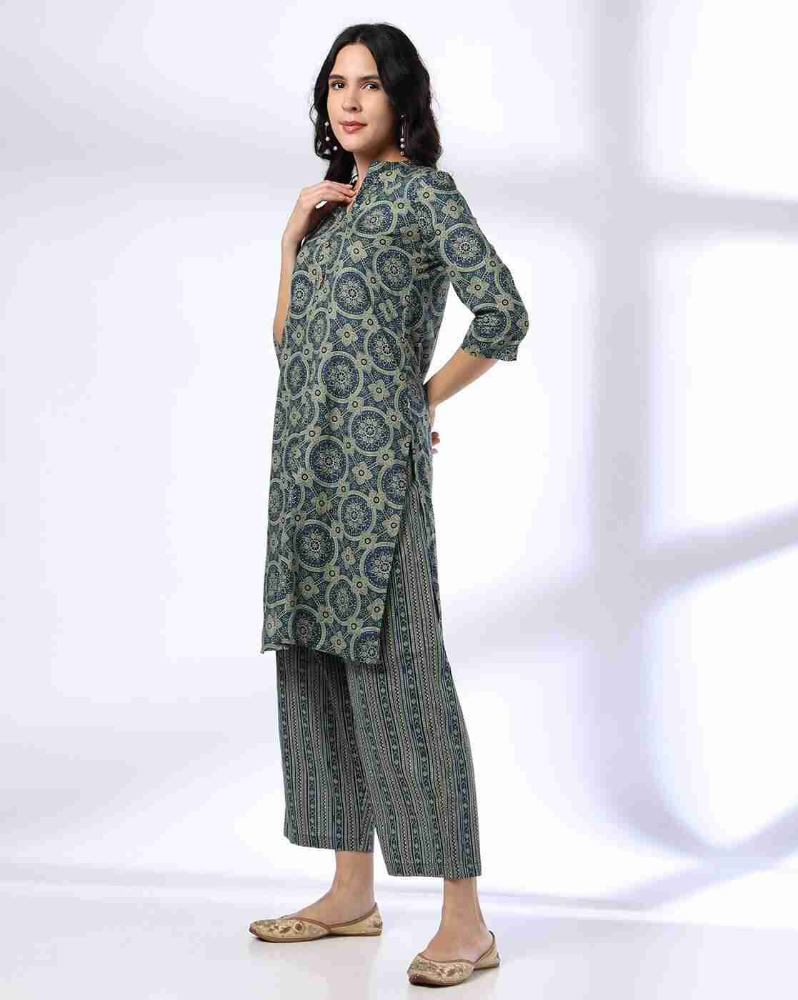 AVAASA MIX N' MATCH | Women Geometric Print Straight Kurta with Palazzos|1