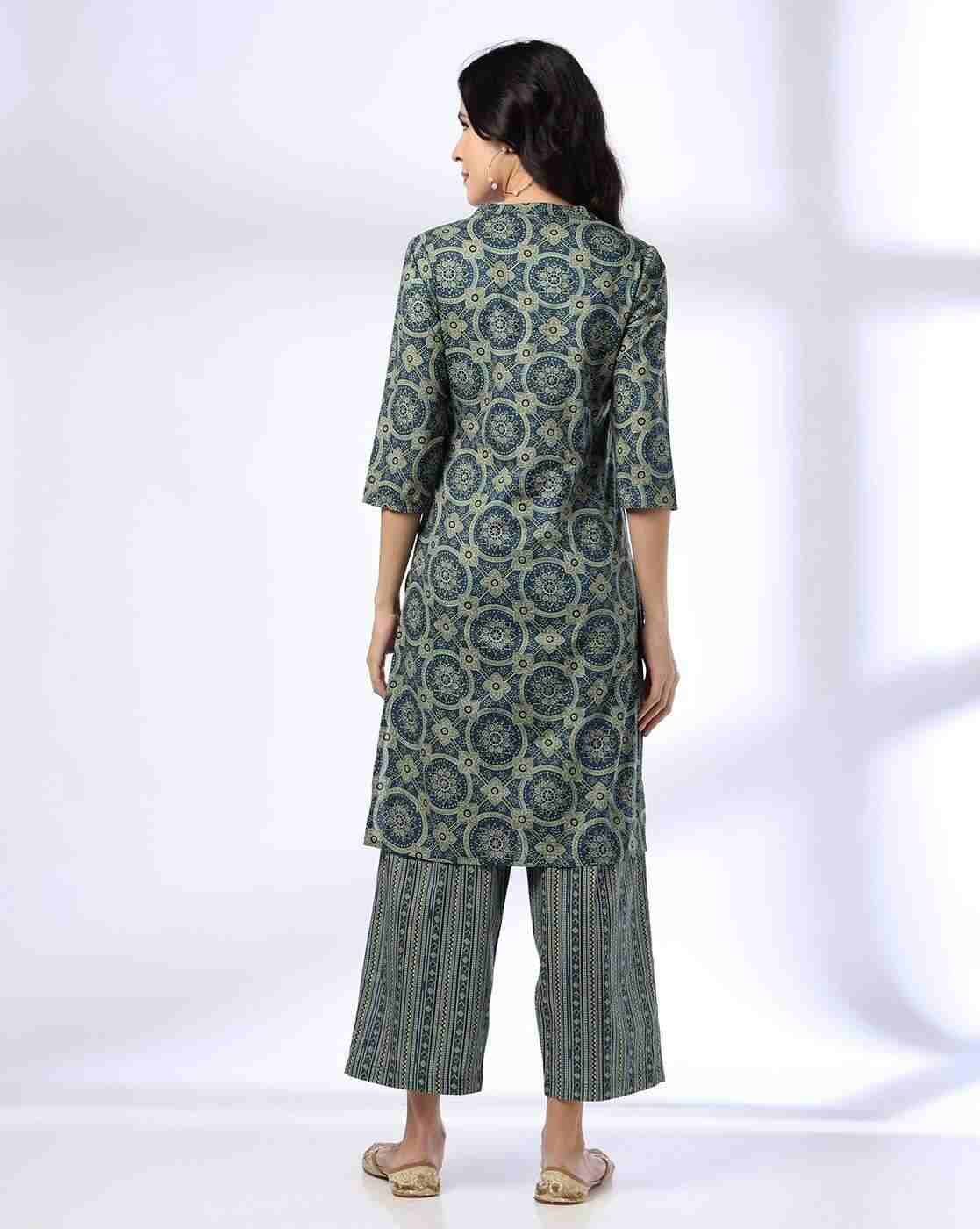 AVAASA MIX N' MATCH | Women Geometric Print Straight Kurta with Palazzos|2