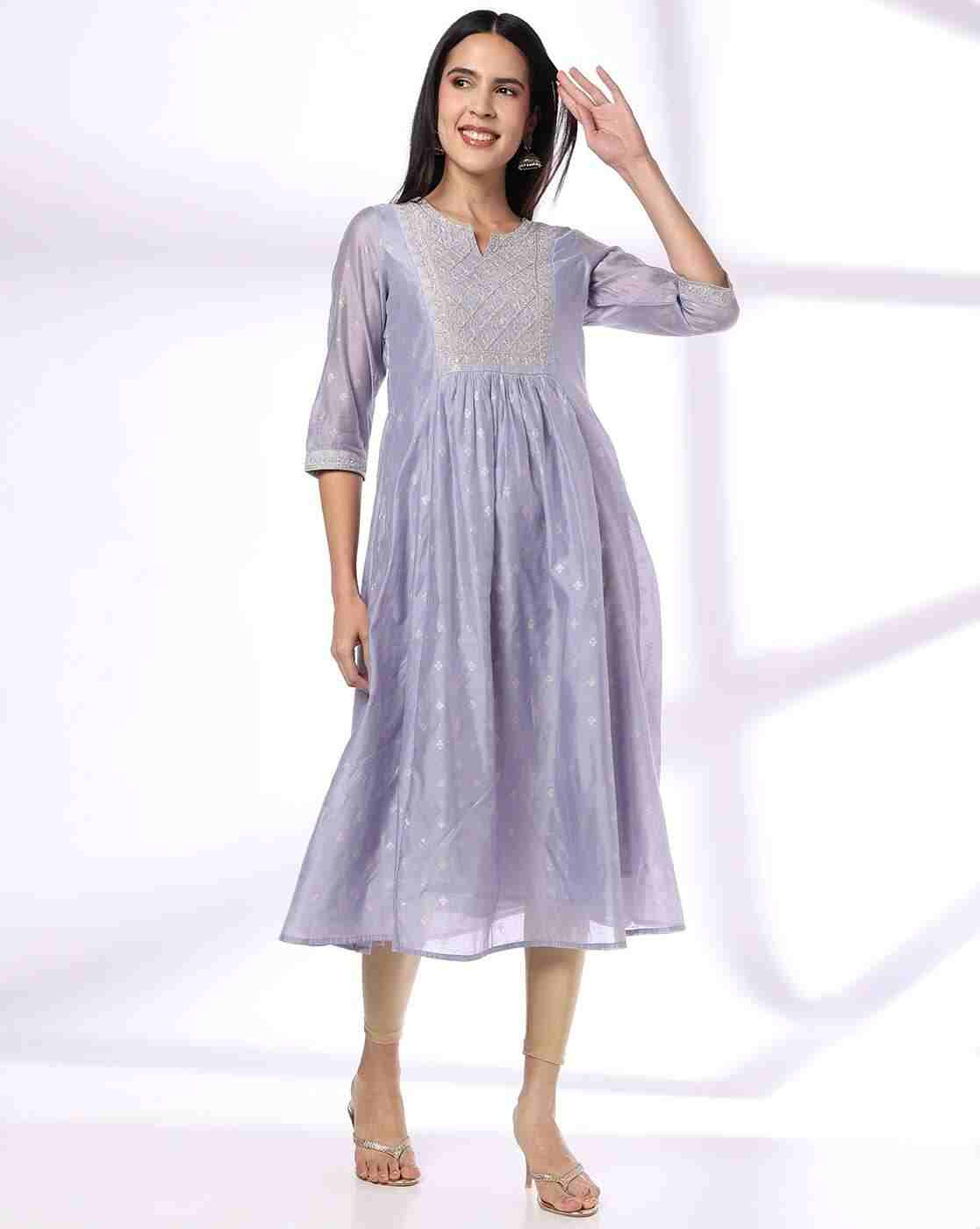 AVAASA MIX N' MATCH | Women Foil Print Flared Kurta|0