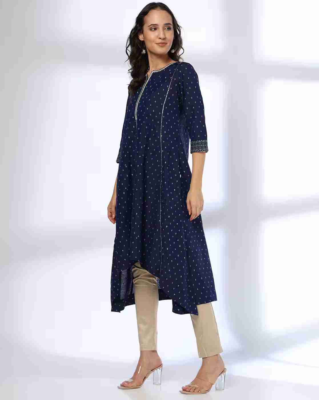 AVAASA MIX N' MATCH | Women Micro Print A-Line Kurta|1