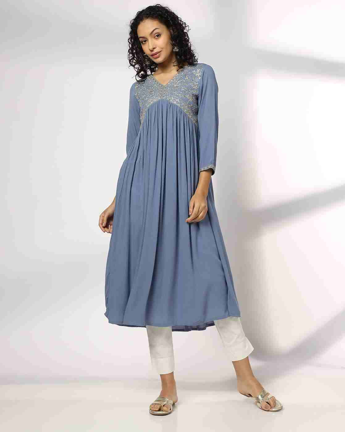AVAASA MIX N' MATCH | Women Embroidered Flared Kurta with Insert Pocket|0