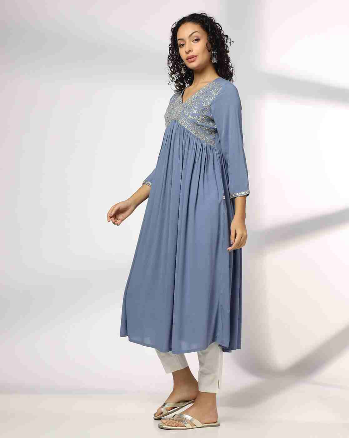 AVAASA MIX N' MATCH | Women Embroidered Flared Kurta with Insert Pocket|1