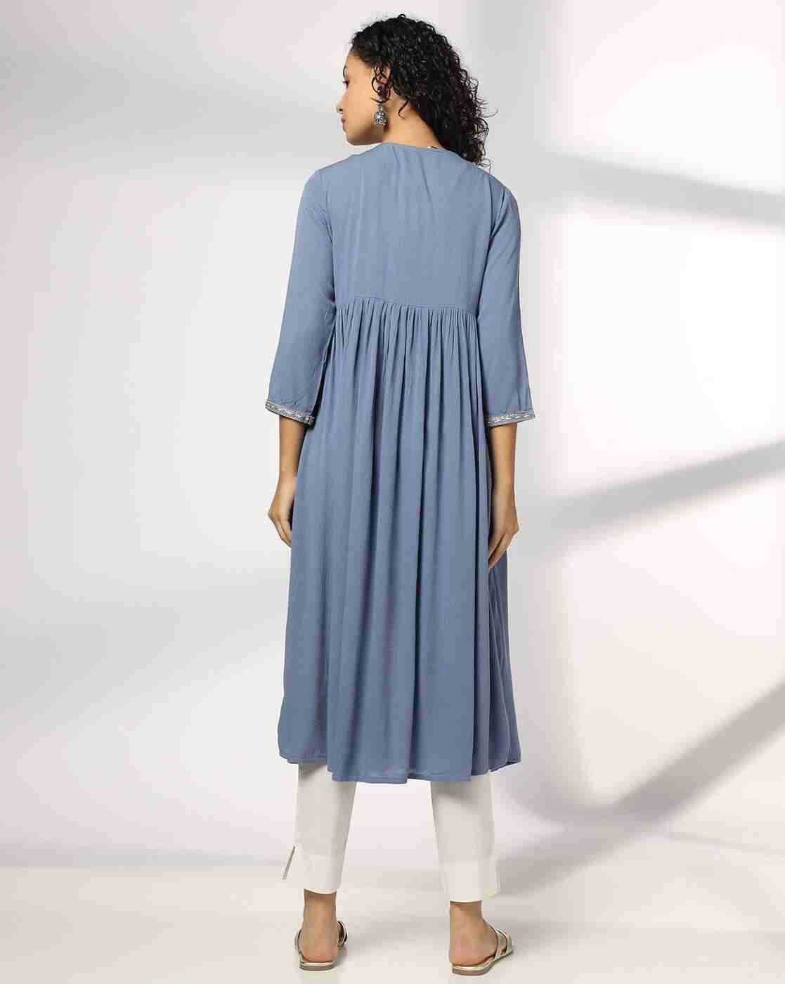 AVAASA MIX N' MATCH | Women Embroidered Flared Kurta with Insert Pocket|2