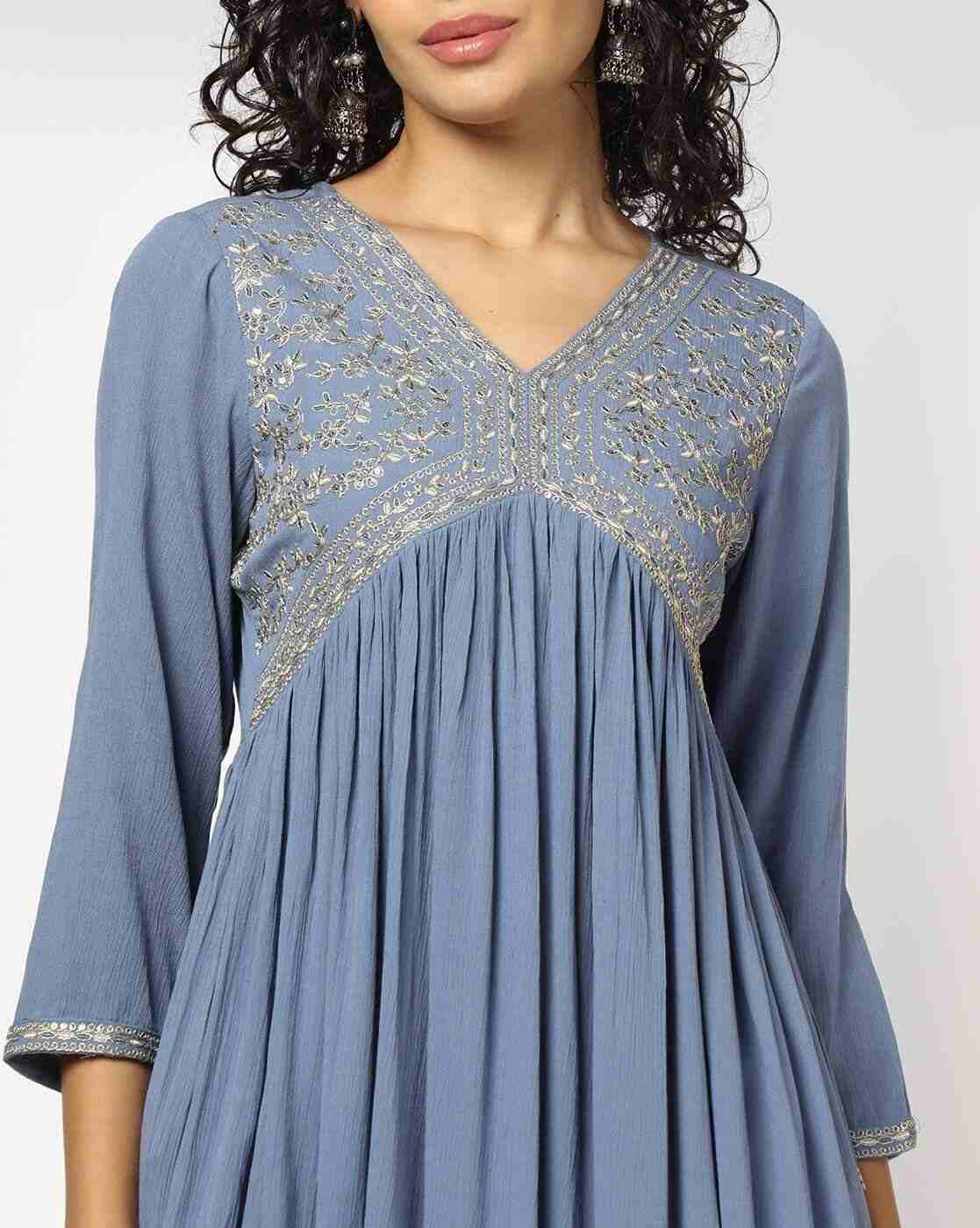 AVAASA MIX N' MATCH | Women Embroidered Flared Kurta with Insert Pocket|3