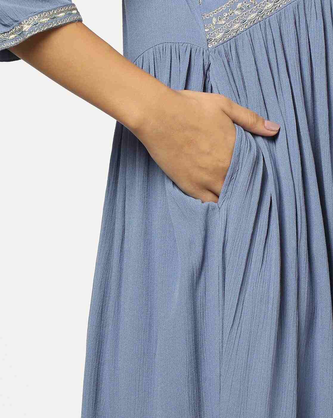 AVAASA MIX N' MATCH | Women Embroidered Flared Kurta with Insert Pocket|4