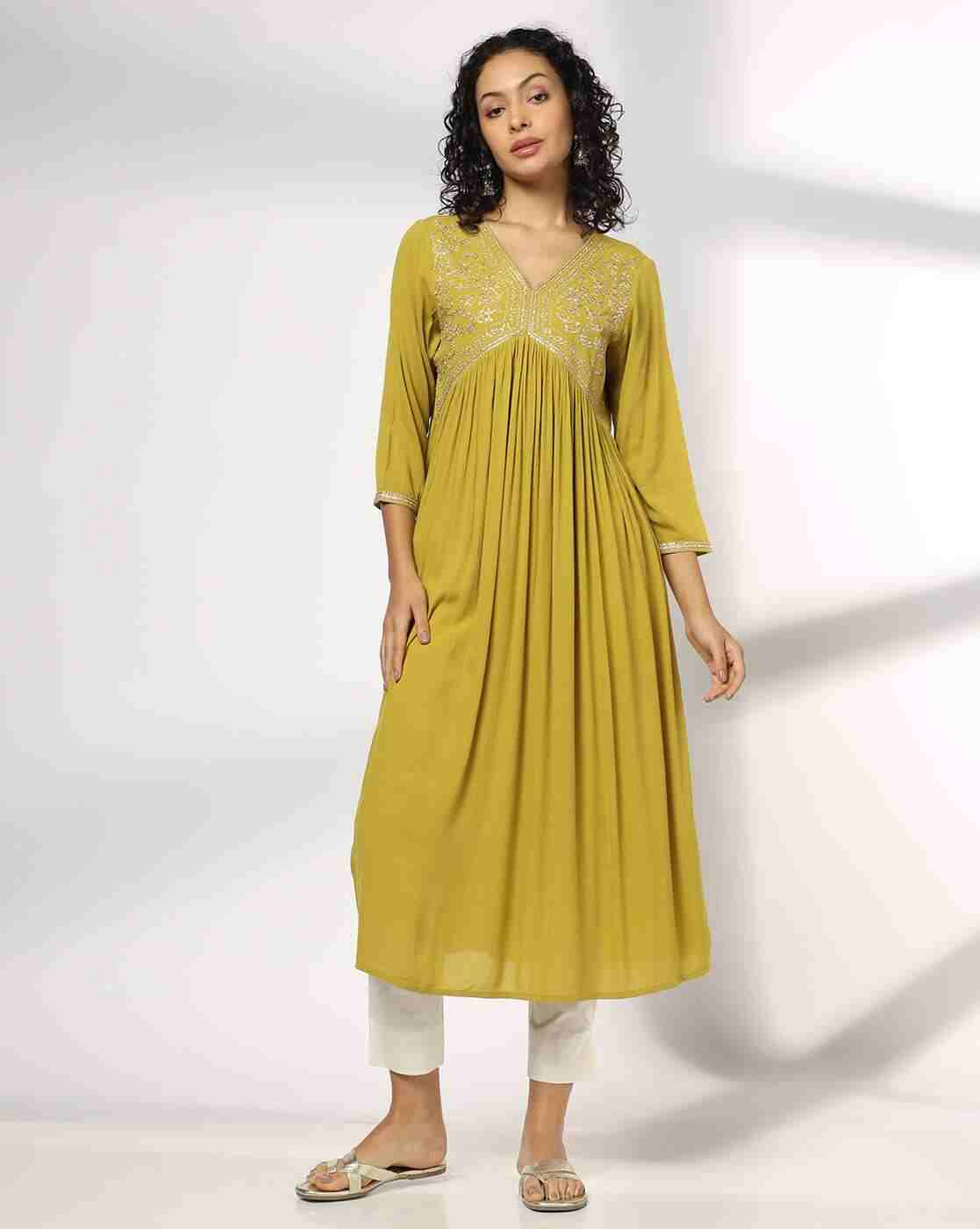 Women Embroidered Flared Kurta with Insert Pocket