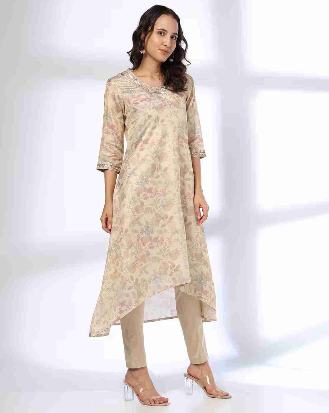 AVAASA MIX N' MATCH | Women Floral Print A-Line Kurta|1
