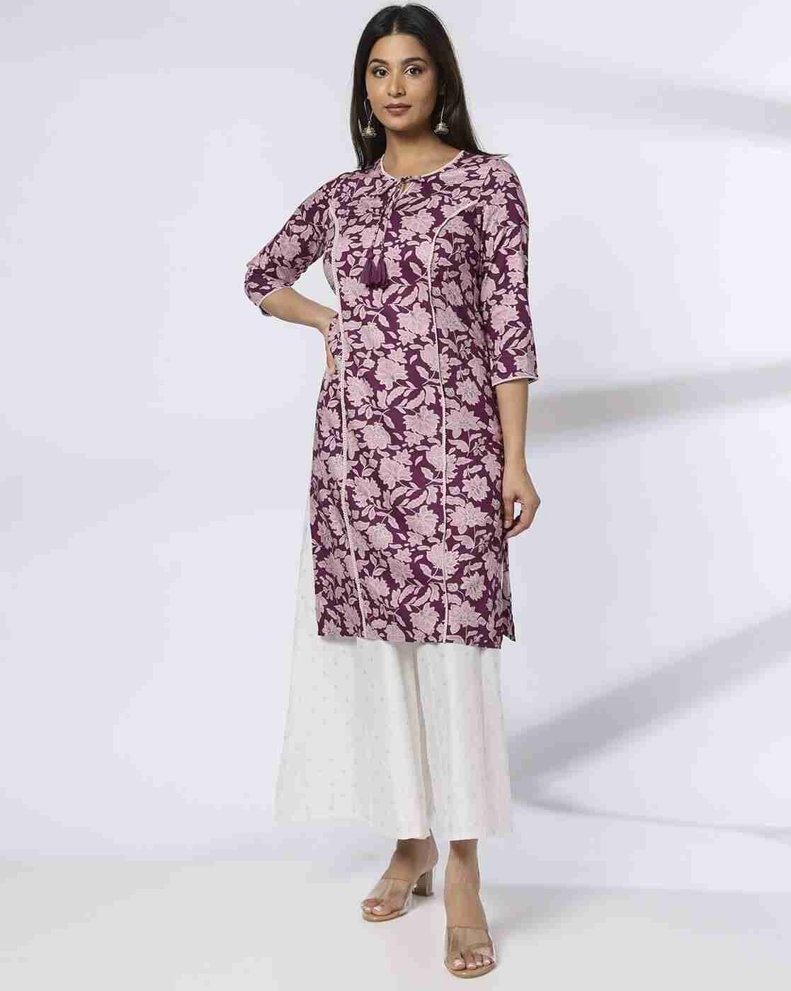 AVAASA MIX N' MATCH | Women Floral Print Straight Kurta with Tie-Up|0