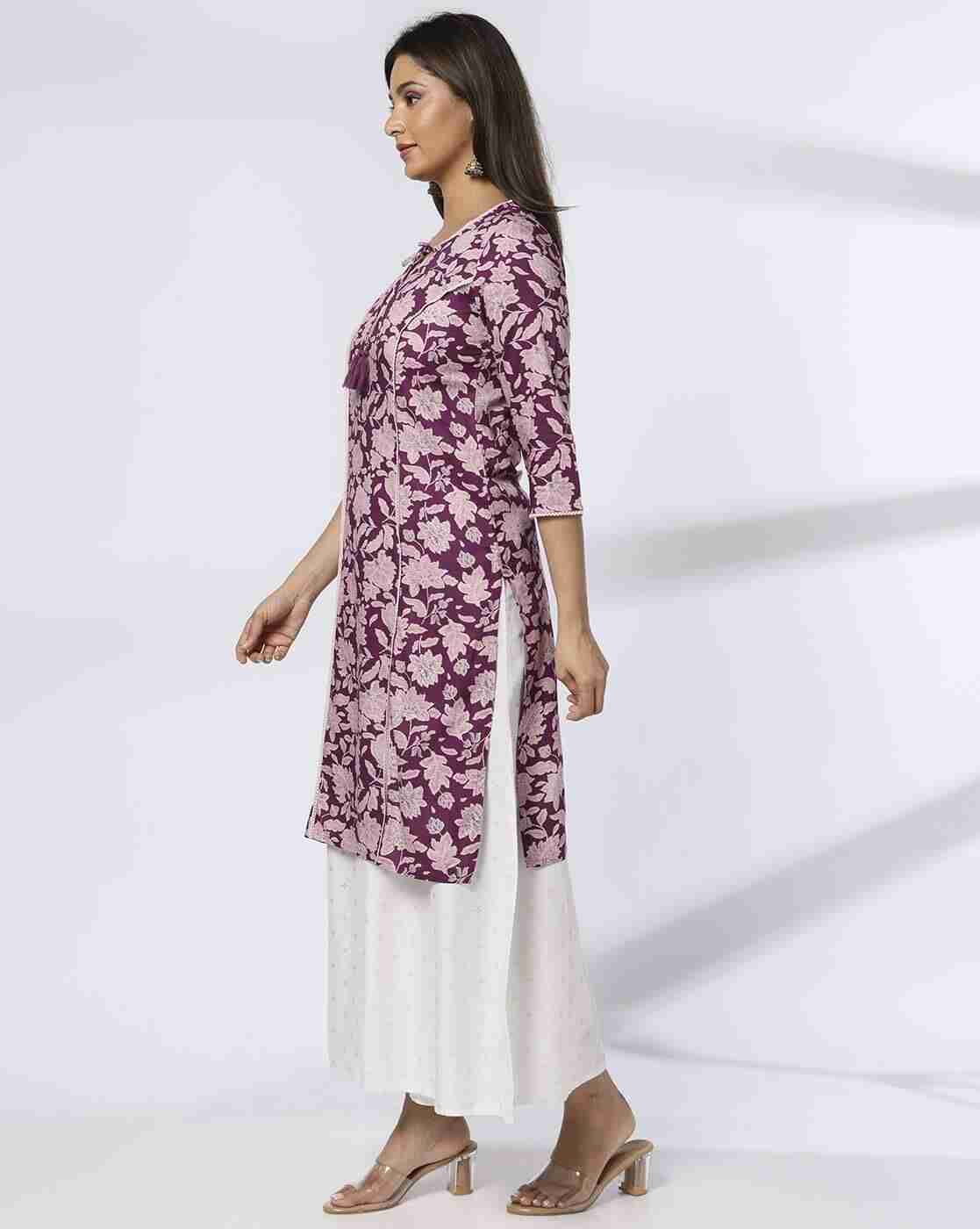 AVAASA MIX N' MATCH | Women Floral Print Straight Kurta with Tie-Up|1